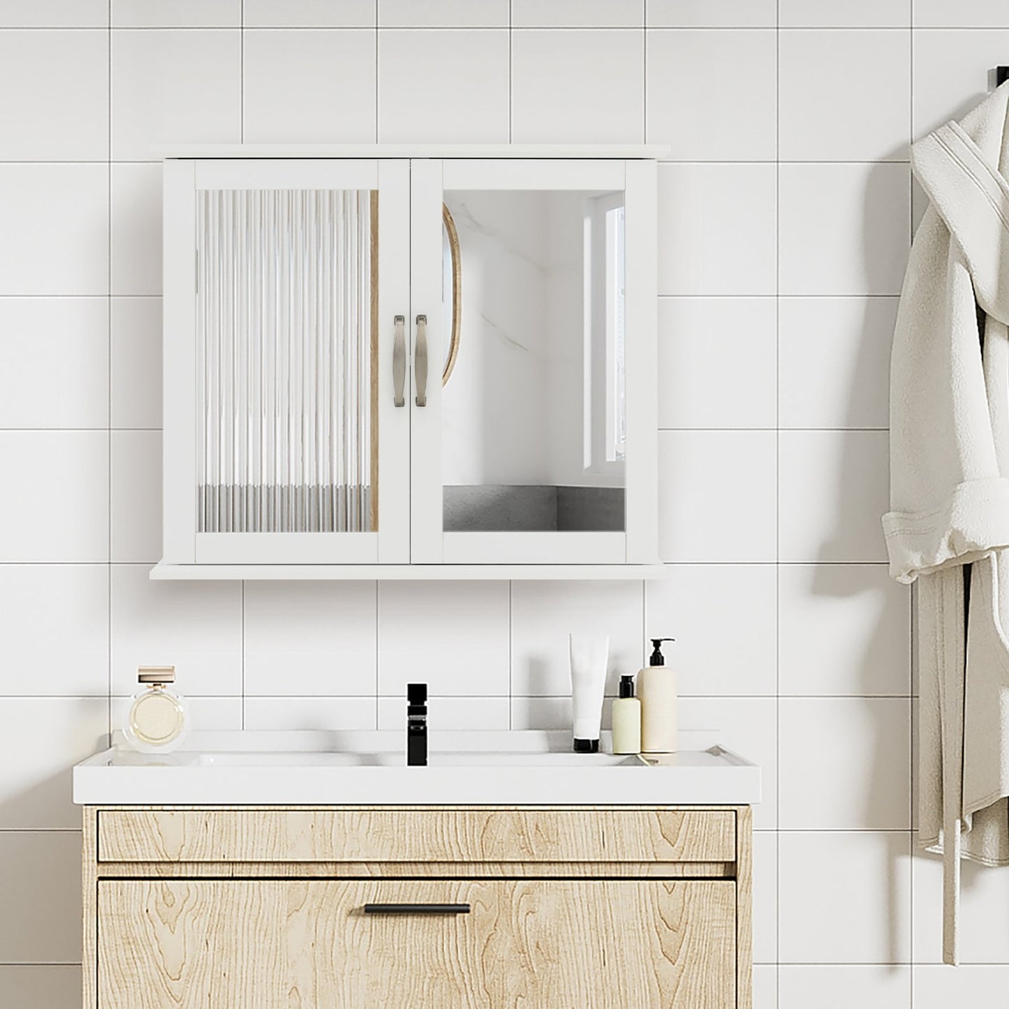 Wall-mounted Bathroom Mirror Cabinet for Bathroom Living Room-Grey