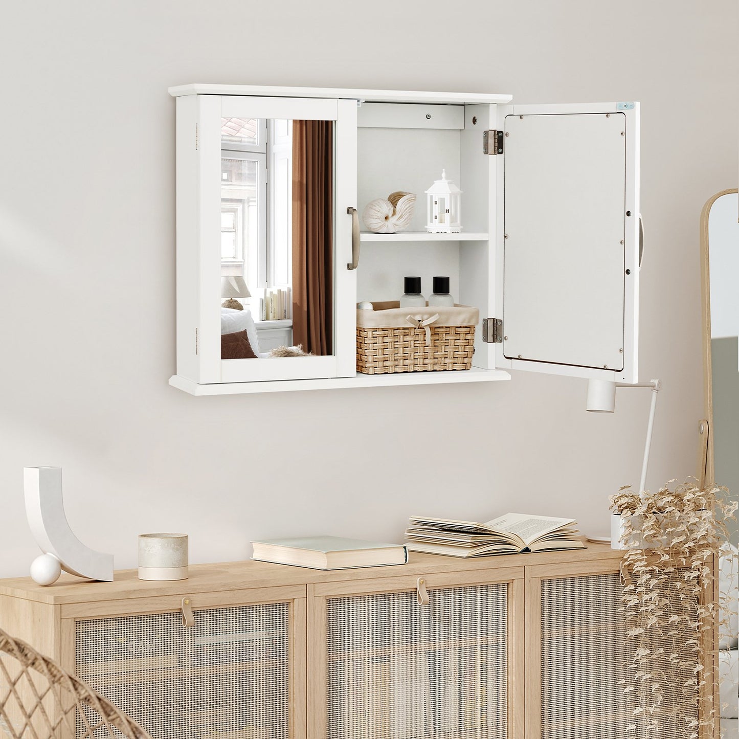 Wall-mounted Bathroom Mirror Cabinet for Bathroom Living Room-Grey