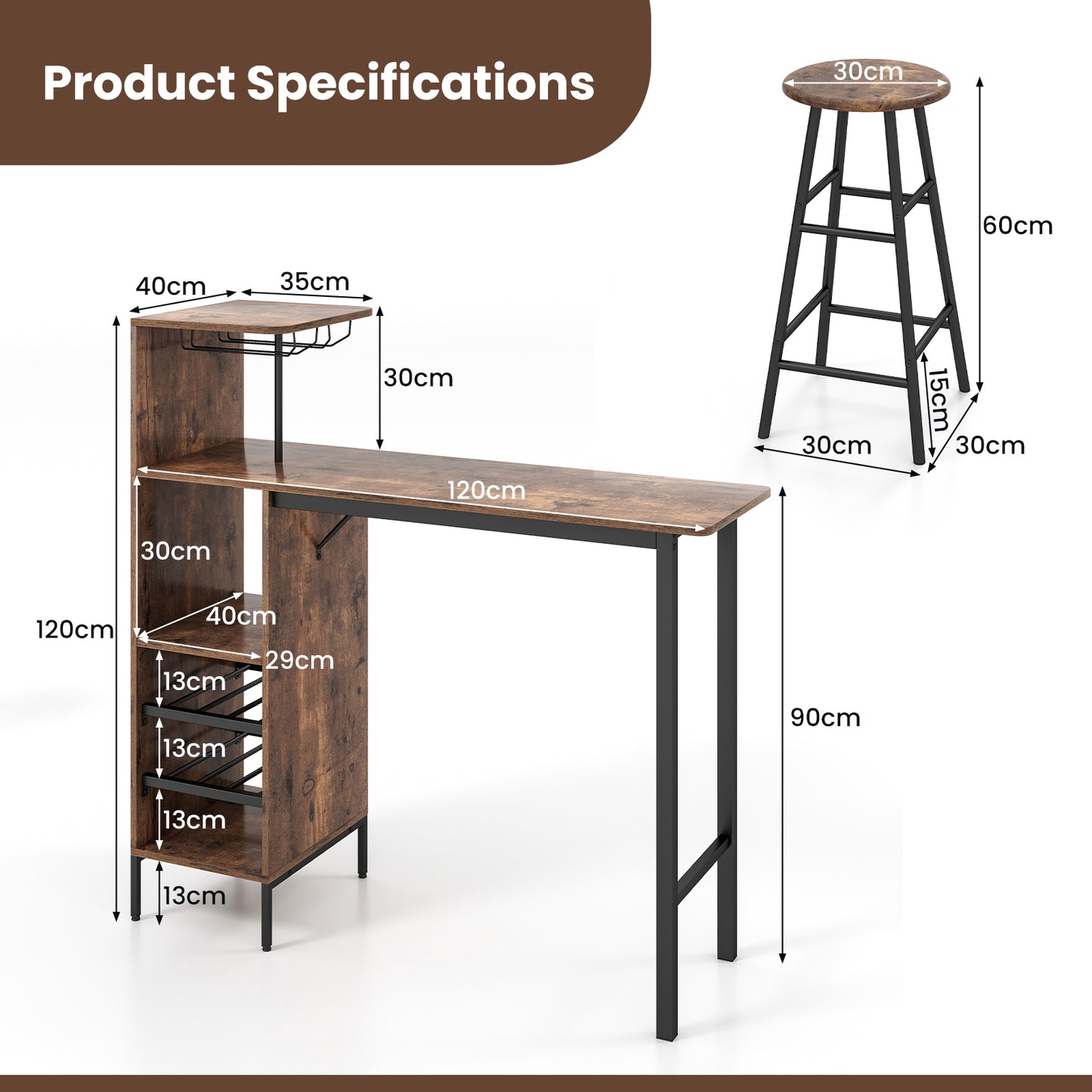 Counter Height Dining Table Set for Bistro Living Room-Brown