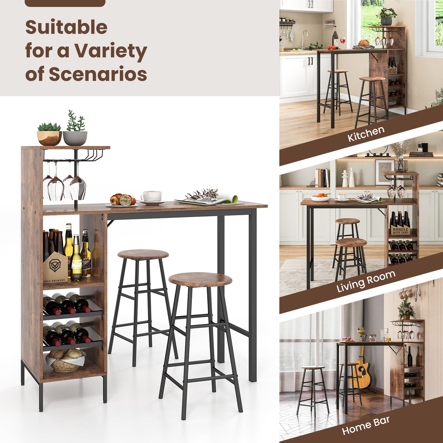 Counter Height Dining Table Set for Bistro Living Room-Brown