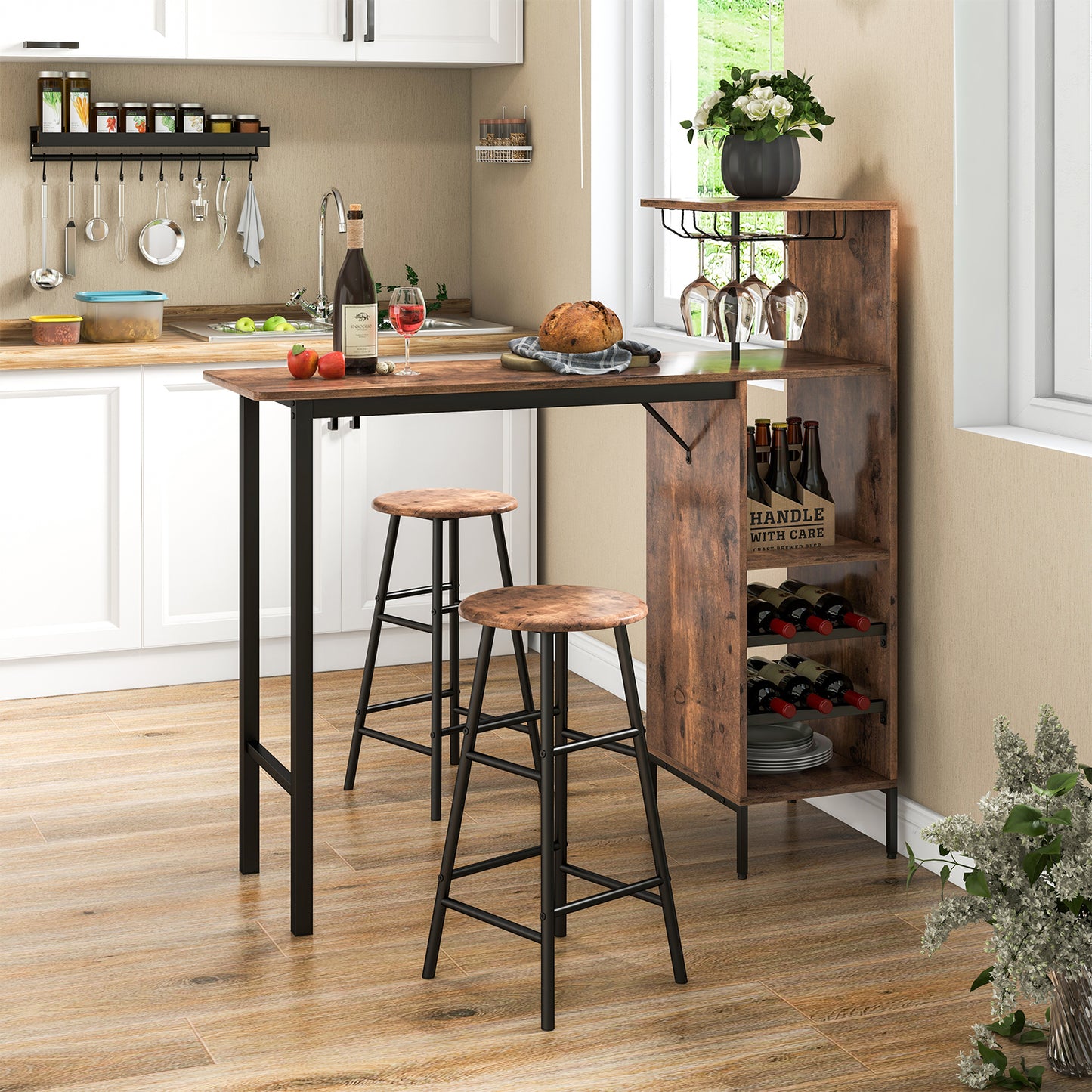 Counter Height Dining Table Set for Bistro Living Room-Brown