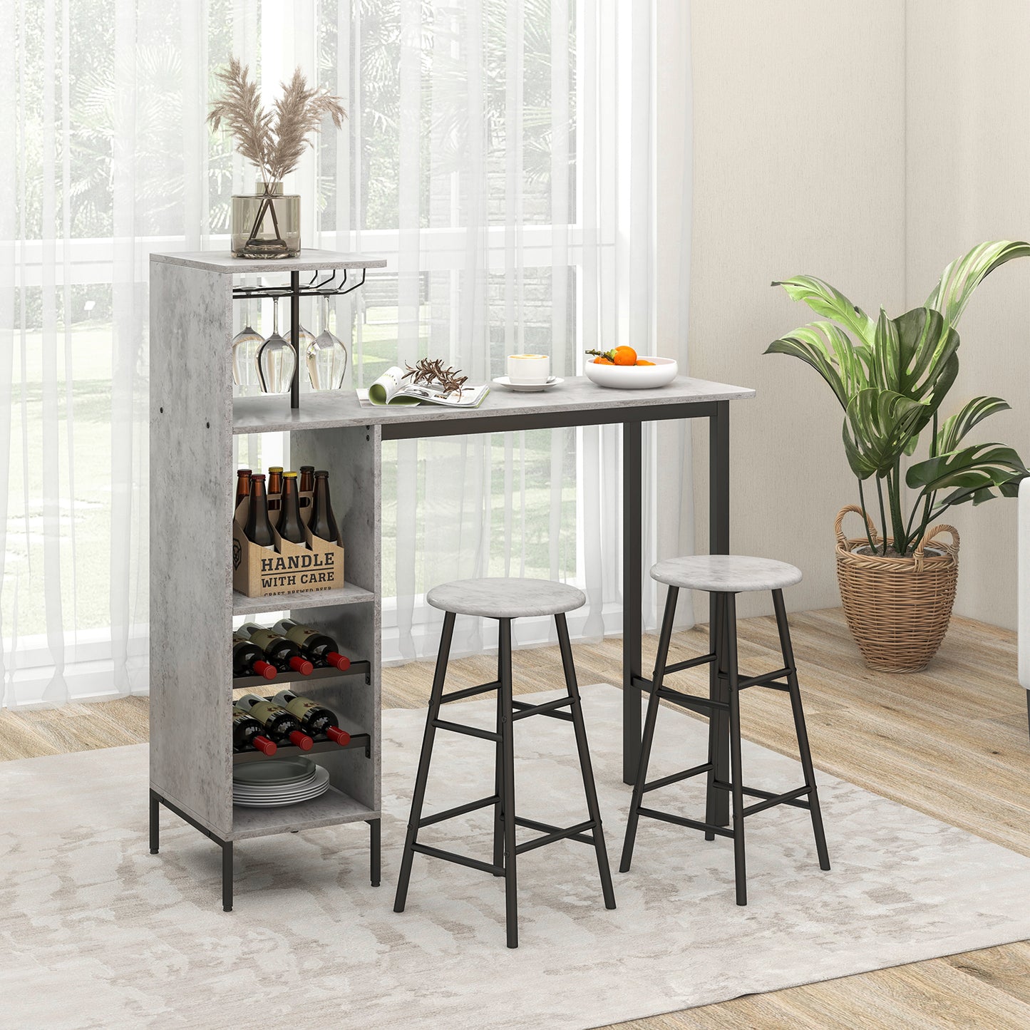 Counter Height Dining Table Set for Bistro Living Room-Brown