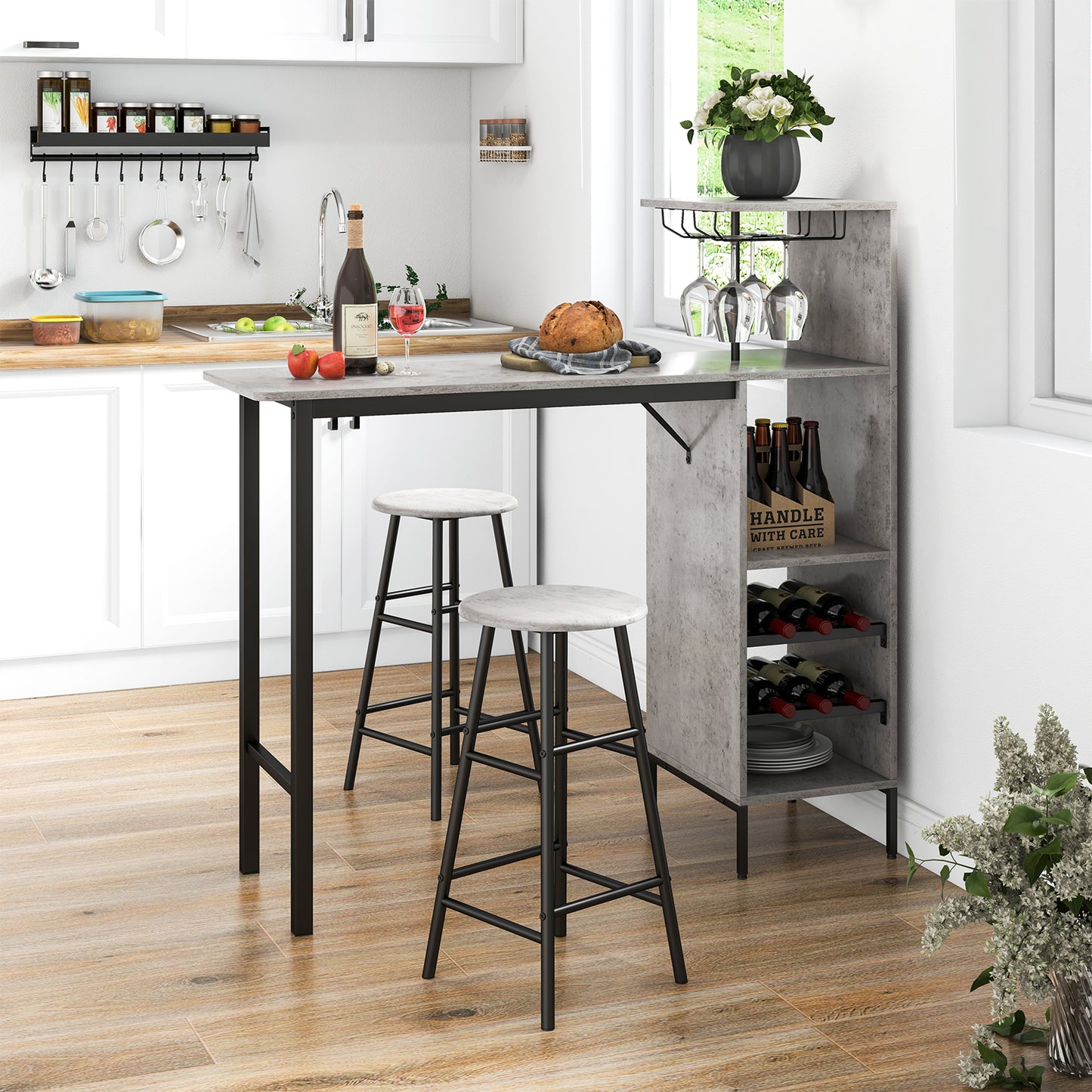 Counter Height Dining Table Set for Bistro Living Room-Brown