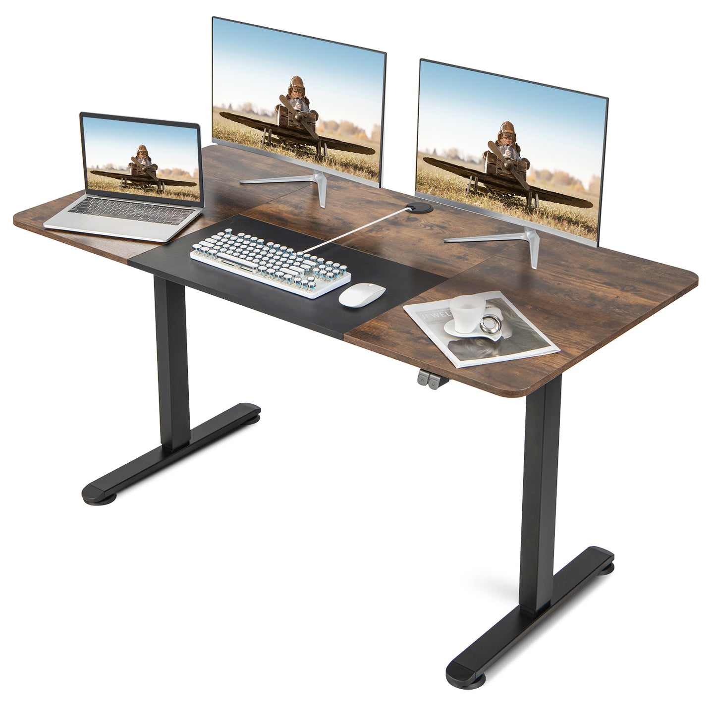 Height Adjustable Home Office Computer Desk with Headphone Hook-Grey
