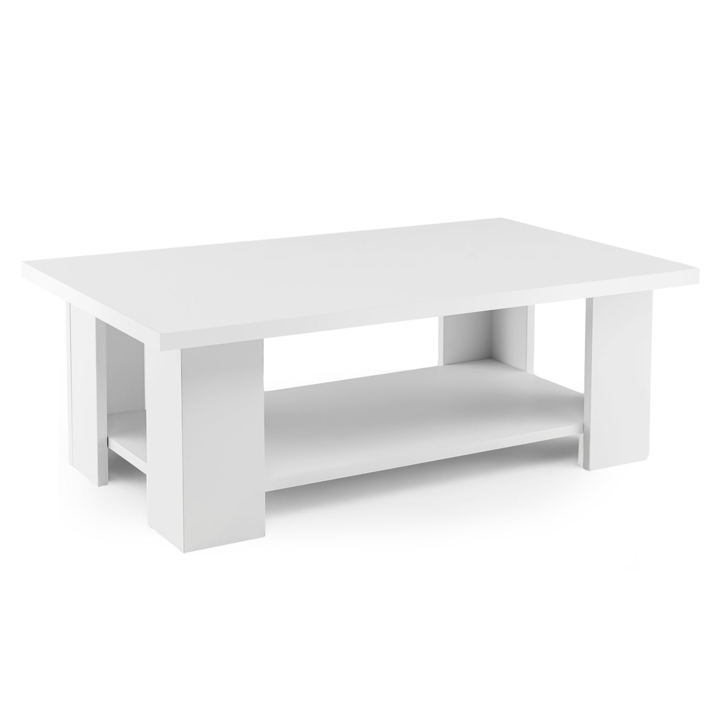 2-Tier Wooden Coffee Table with Storage Shelf and 5 Support Legs-Grey