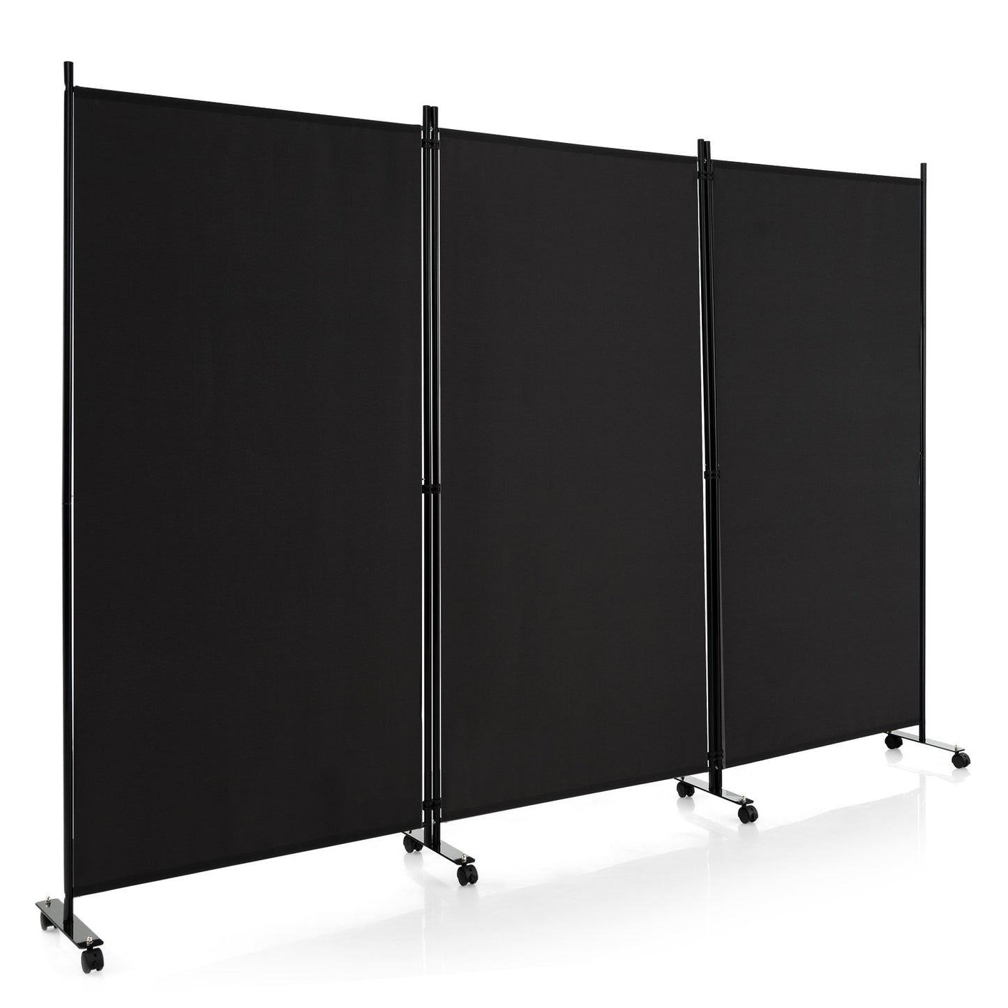 3-Panel Folding Room Divider with Wheels for Living Room Bedroom-Beige