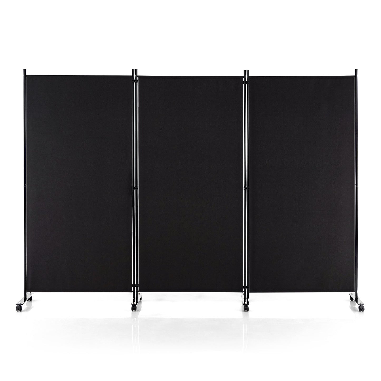 3-Panel Folding Room Divider with Wheels for Living Room Bedroom-Beige