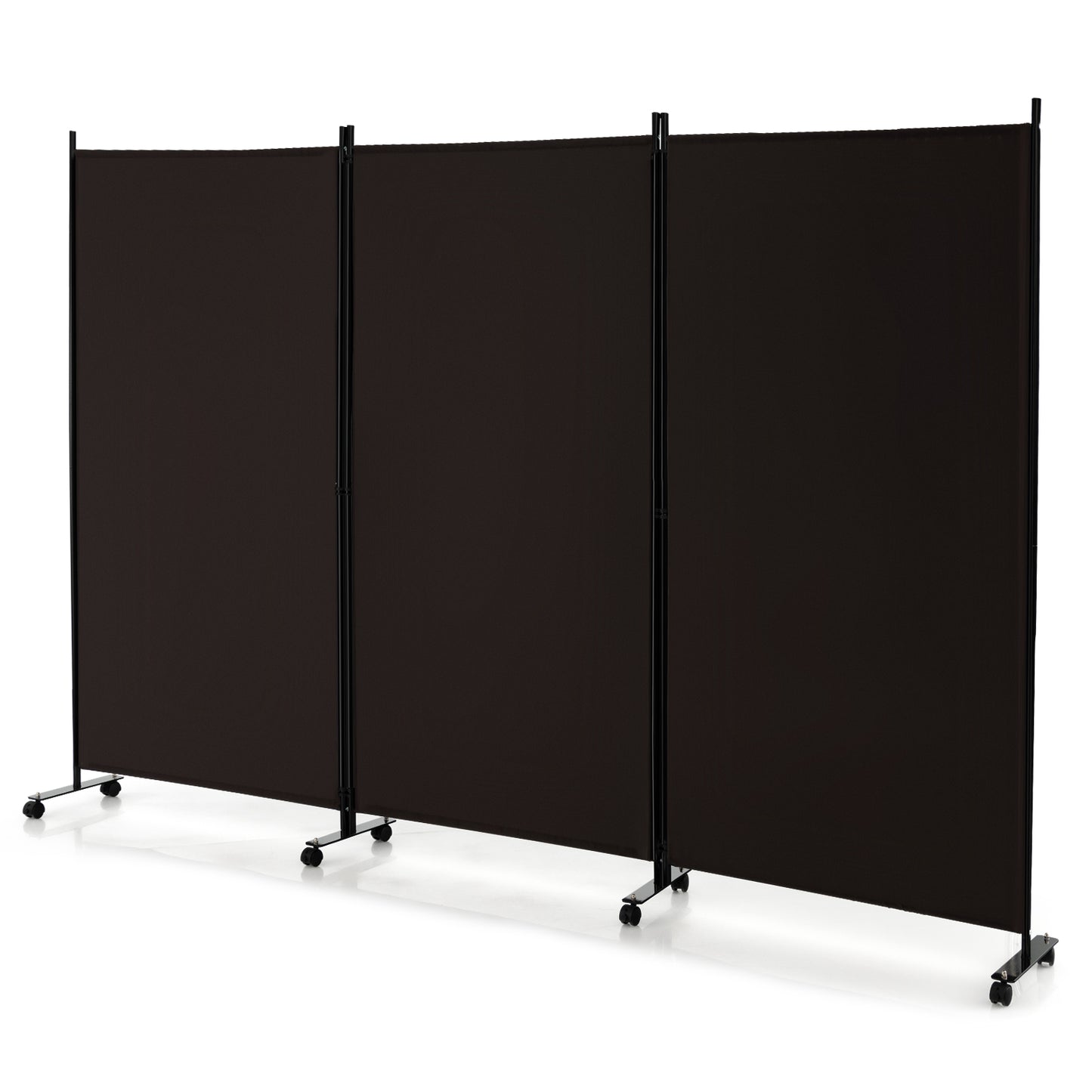 3-Panel Folding Room Divider with Wheels for Living Room Bedroom-Beige