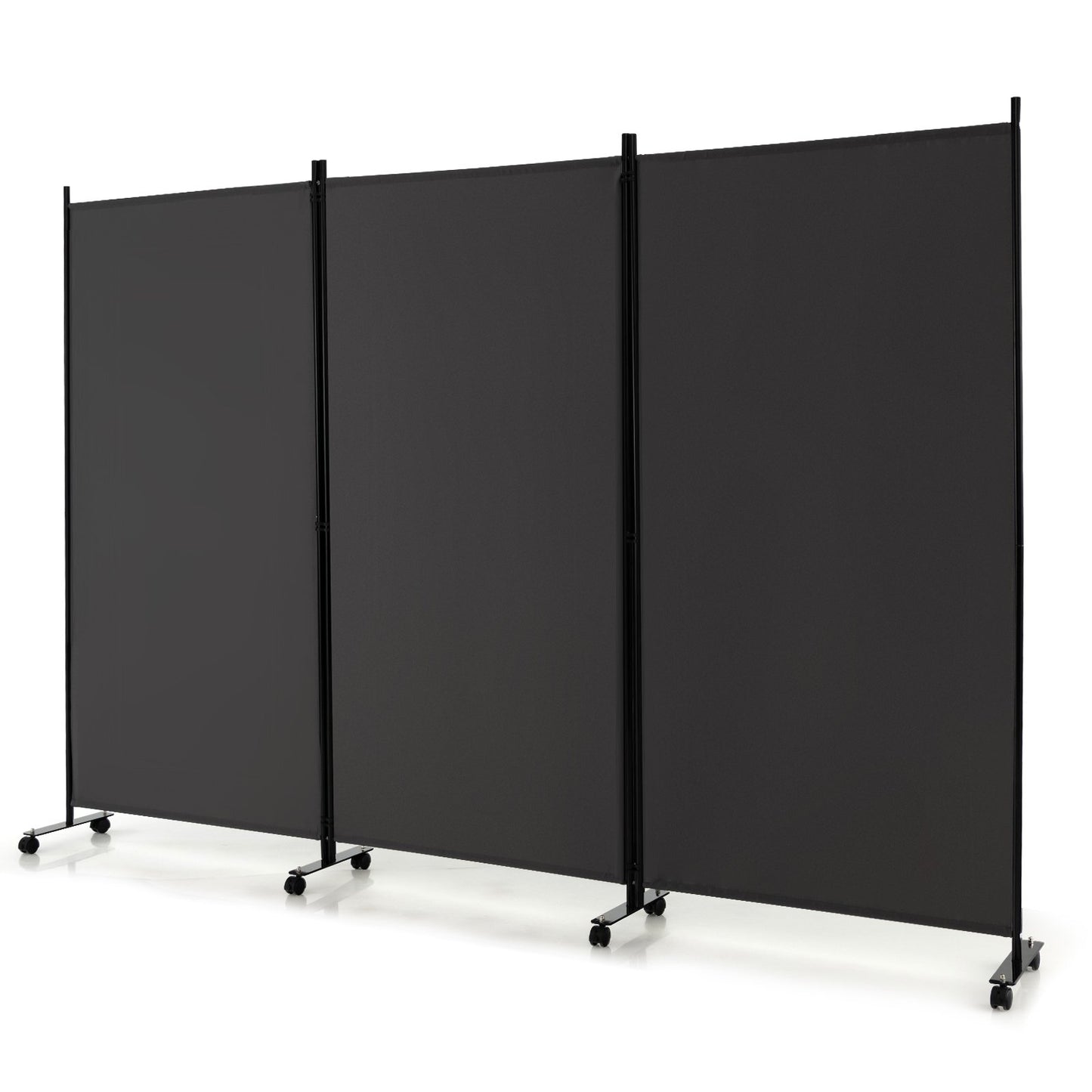3-Panel Folding Room Divider with Wheels for Living Room Bedroom-Beige
