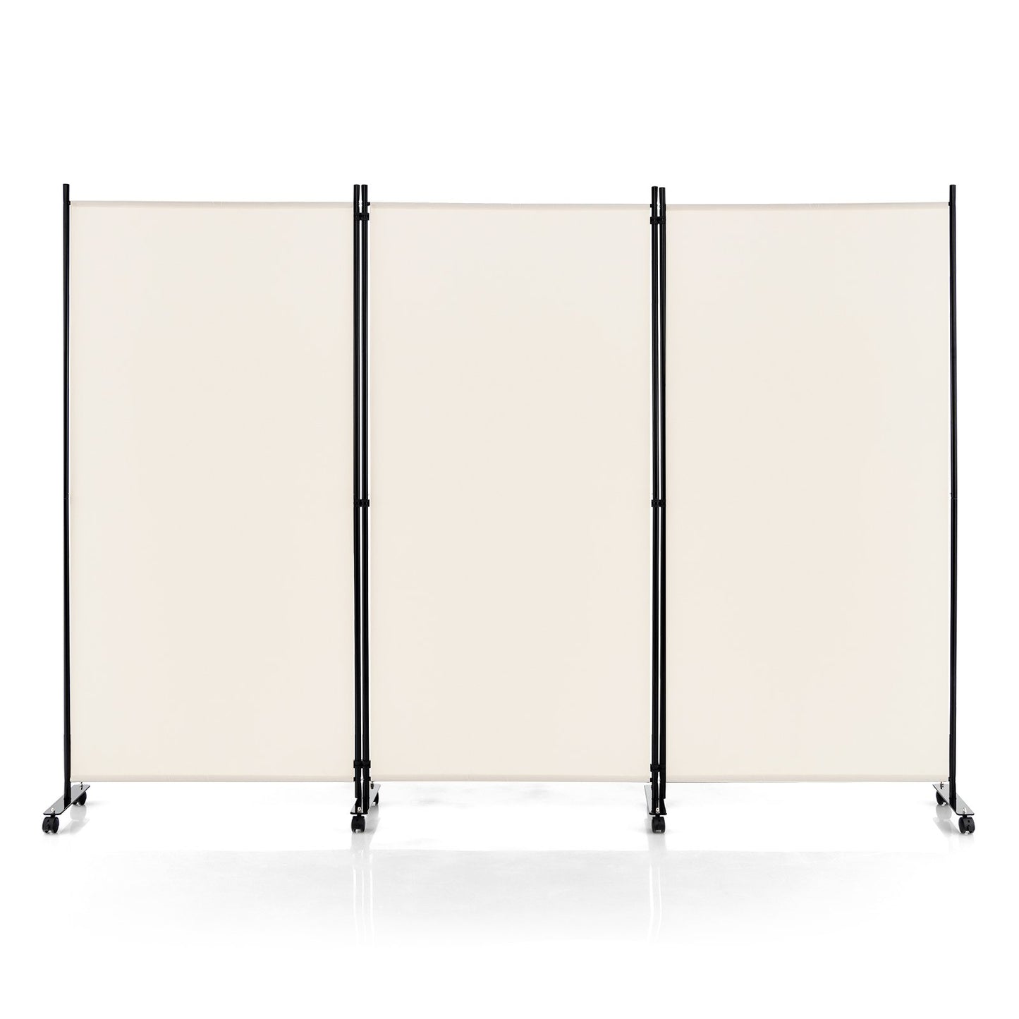 3-Panel Folding Room Divider with Wheels for Living Room Bedroom-Beige