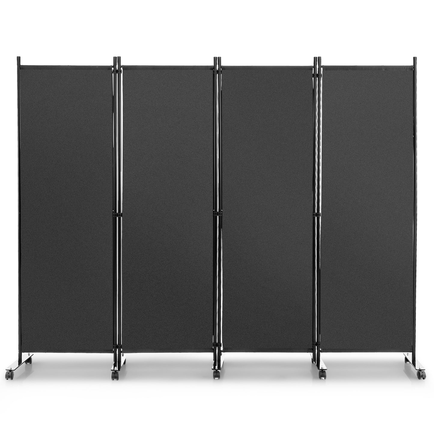4-Panel Folding Room Divider with Wheels for Living Room Bedroom -Black