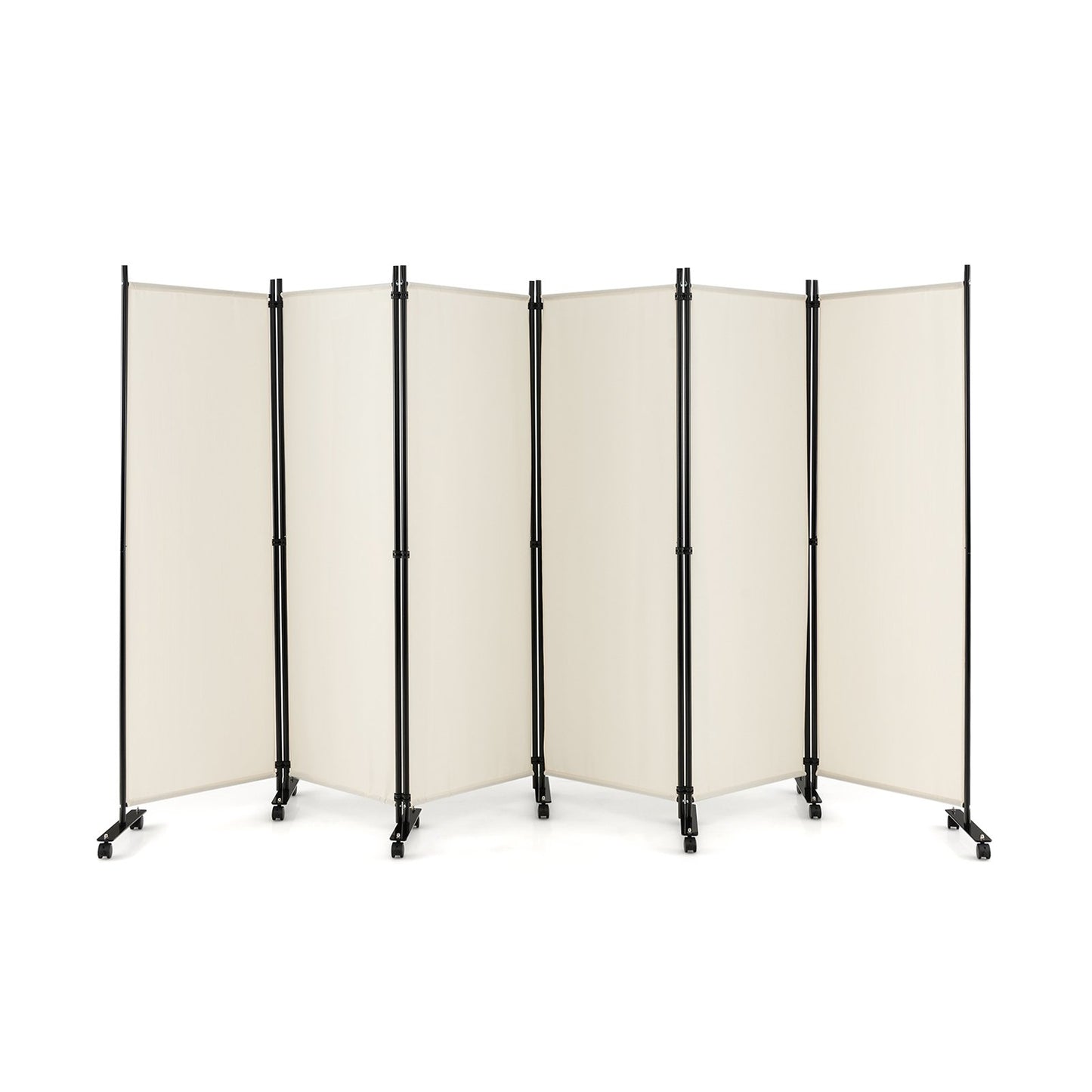 6 Panel Room Divider on Wheels-Black
