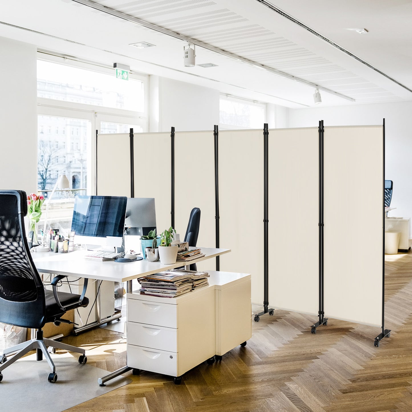 6 Panel Room Divider on Wheels-Black