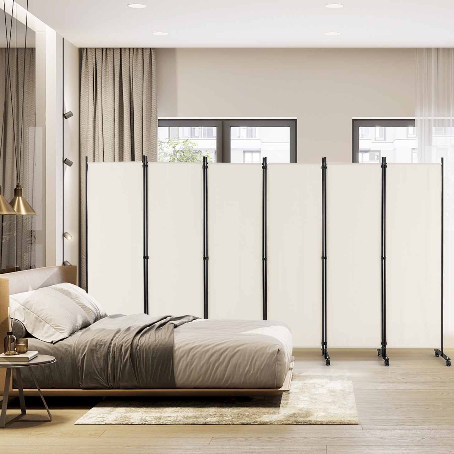 6 Panel Room Divider on Wheels-Black