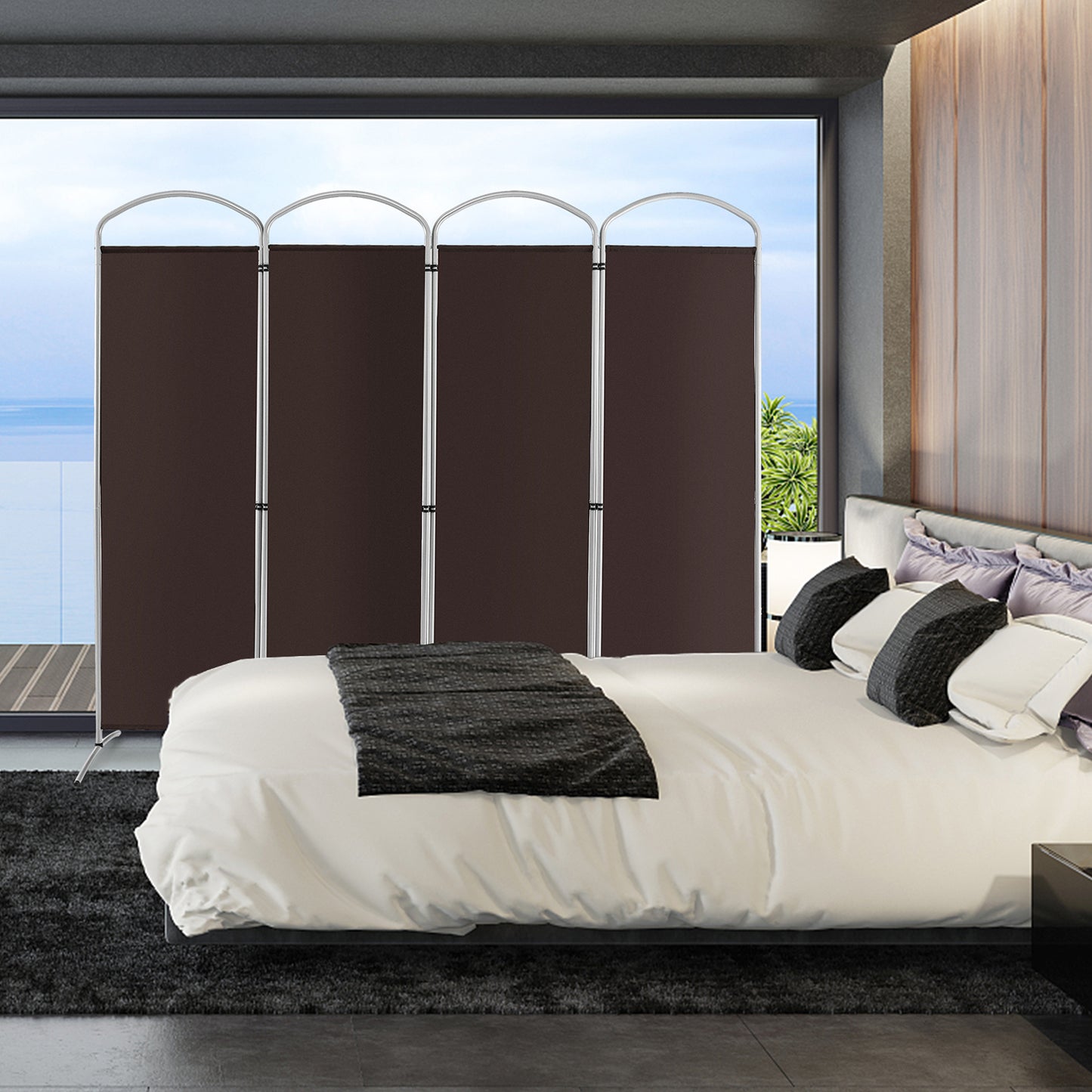 4 Panel Freestanding Folding Room Divider for Living Room Office-Black