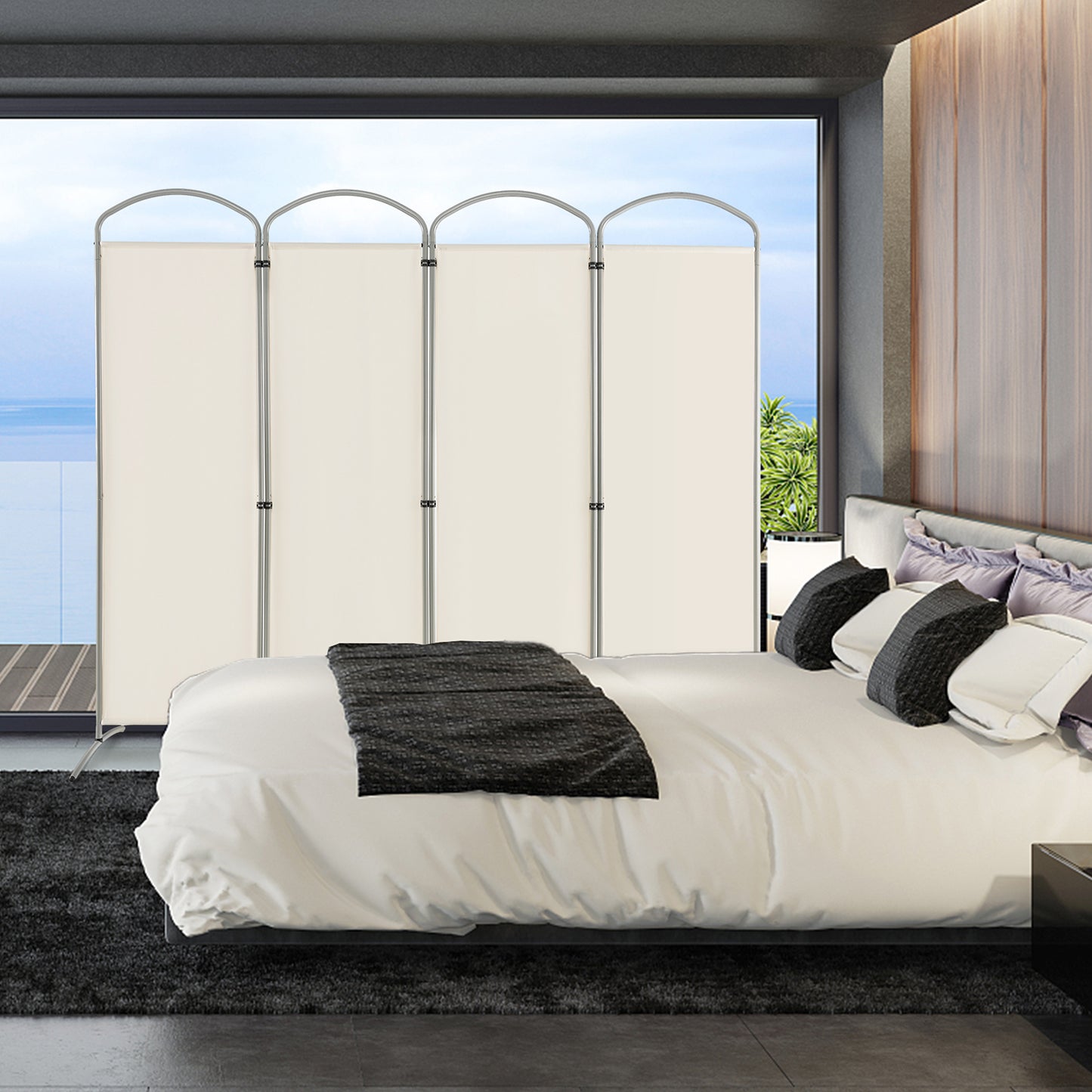 4 Panel Freestanding Folding Room Divider for Living Room Office-Black
