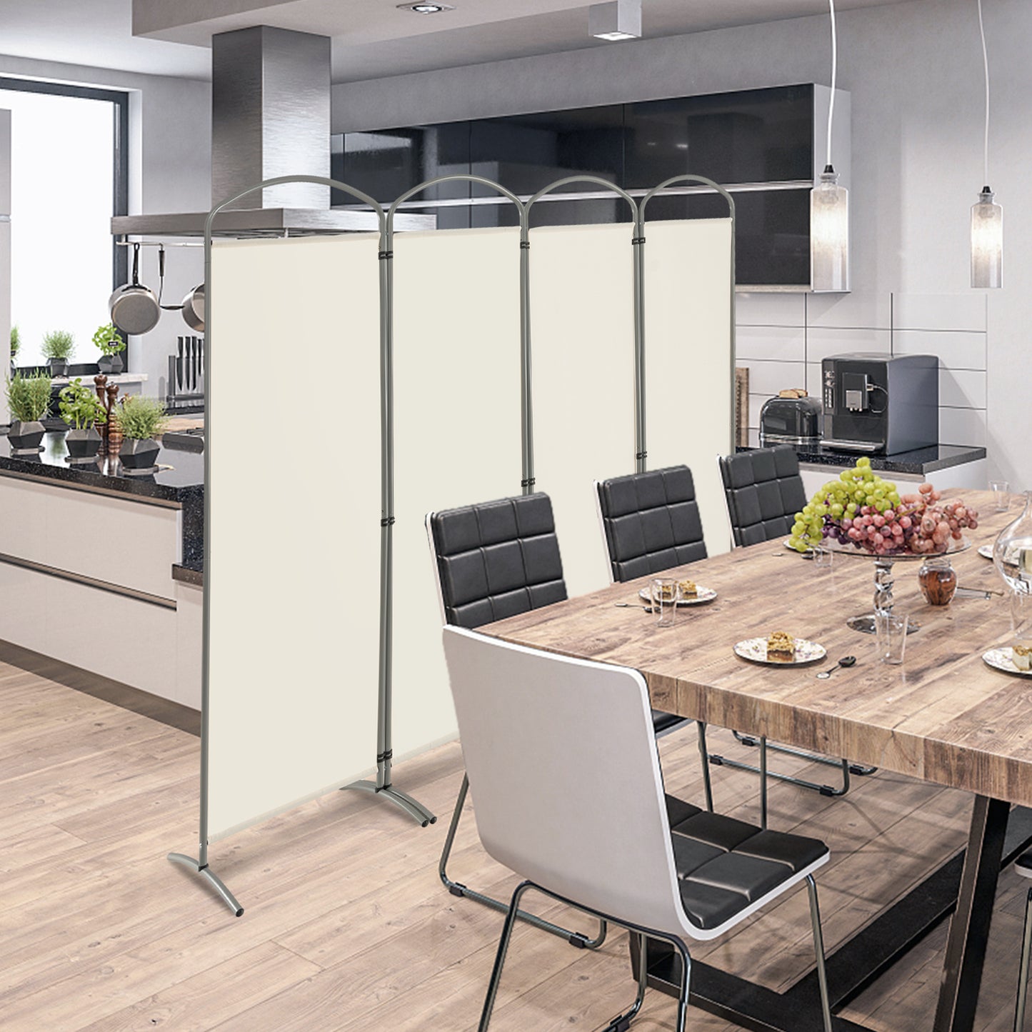 4 Panel Freestanding Folding Room Divider for Living Room Office-Black