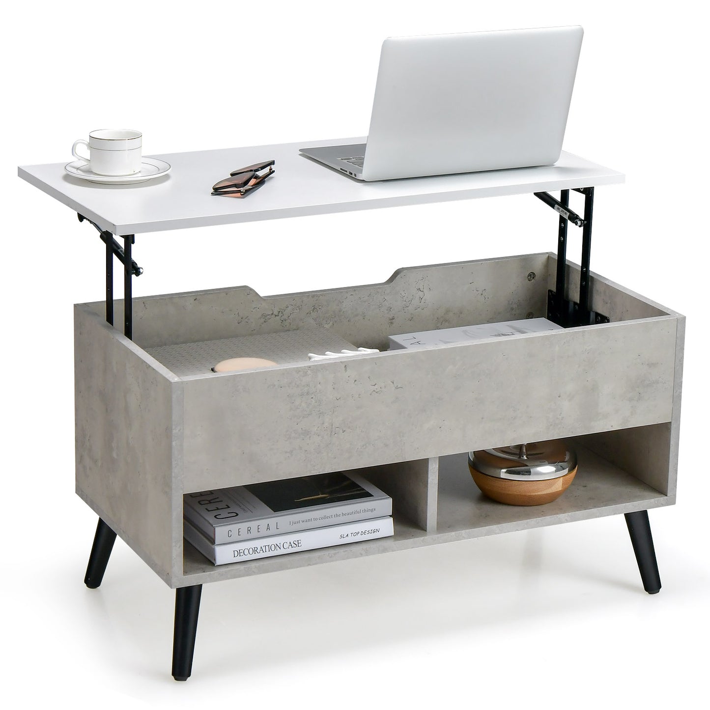 Lift Up Top Coffee Table with Hidden Storage Compartment and Open Shelf-Black