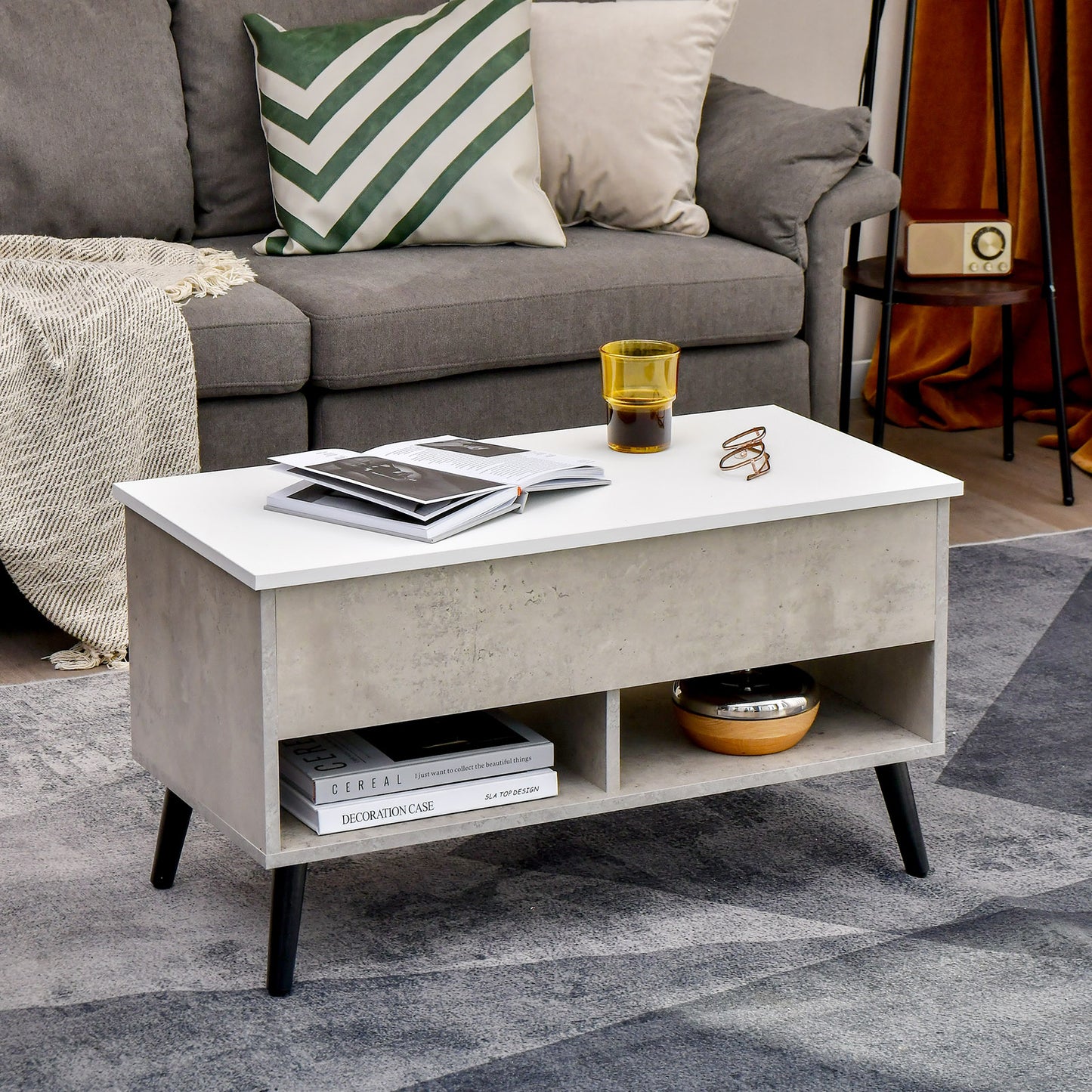 Lift Up Top Coffee Table with Hidden Storage Compartment and Open Shelf-Black