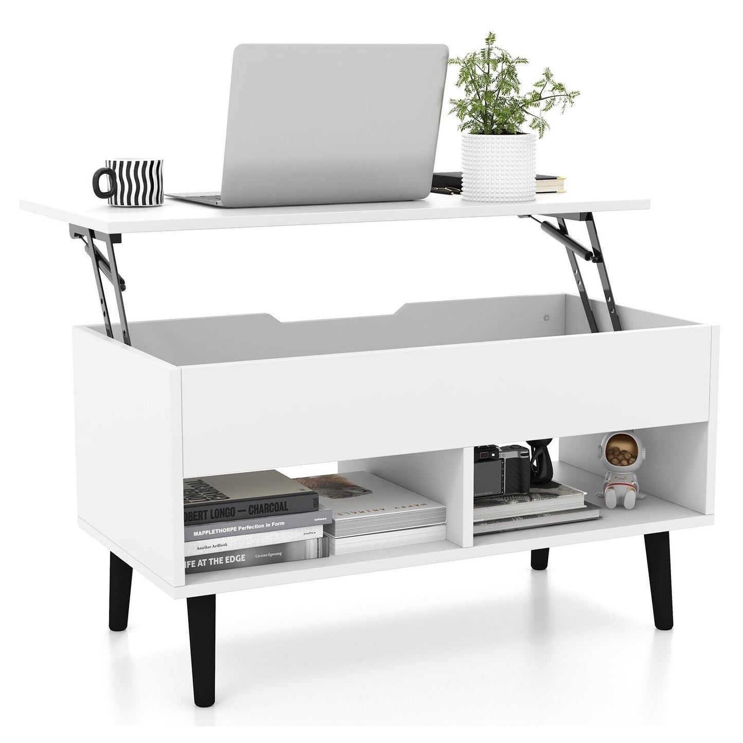Lift Up Top Coffee Table with Hidden Storage Compartment and Open Shelf-Black
