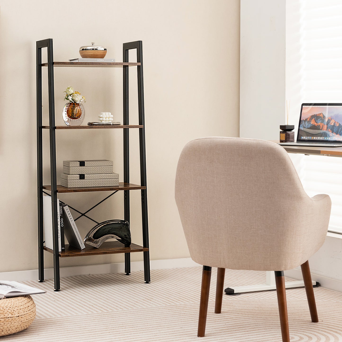 4-Tier Bookshelf with Metal Frame-Rustic Brown