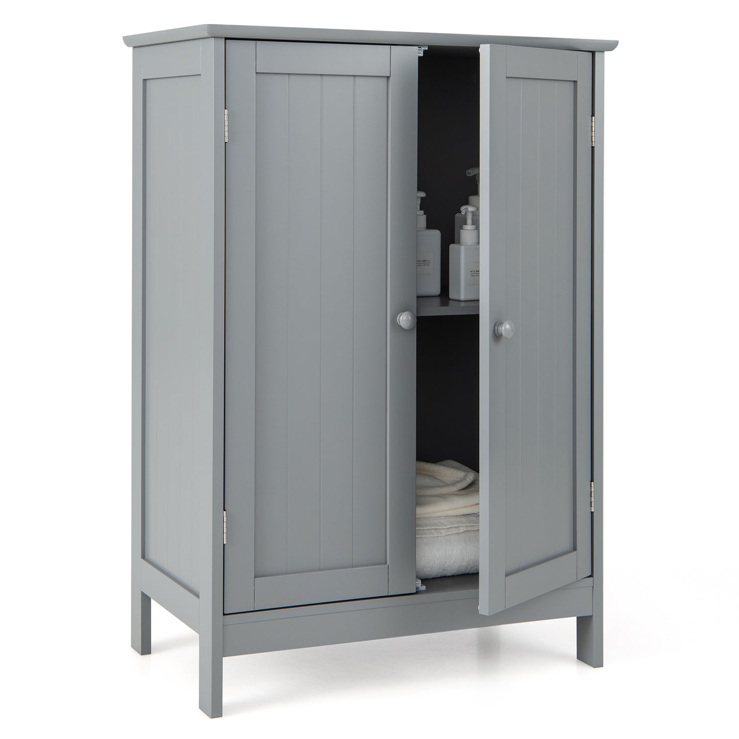 Double Door Bathroom Floor Cabinet with Shelf-Black