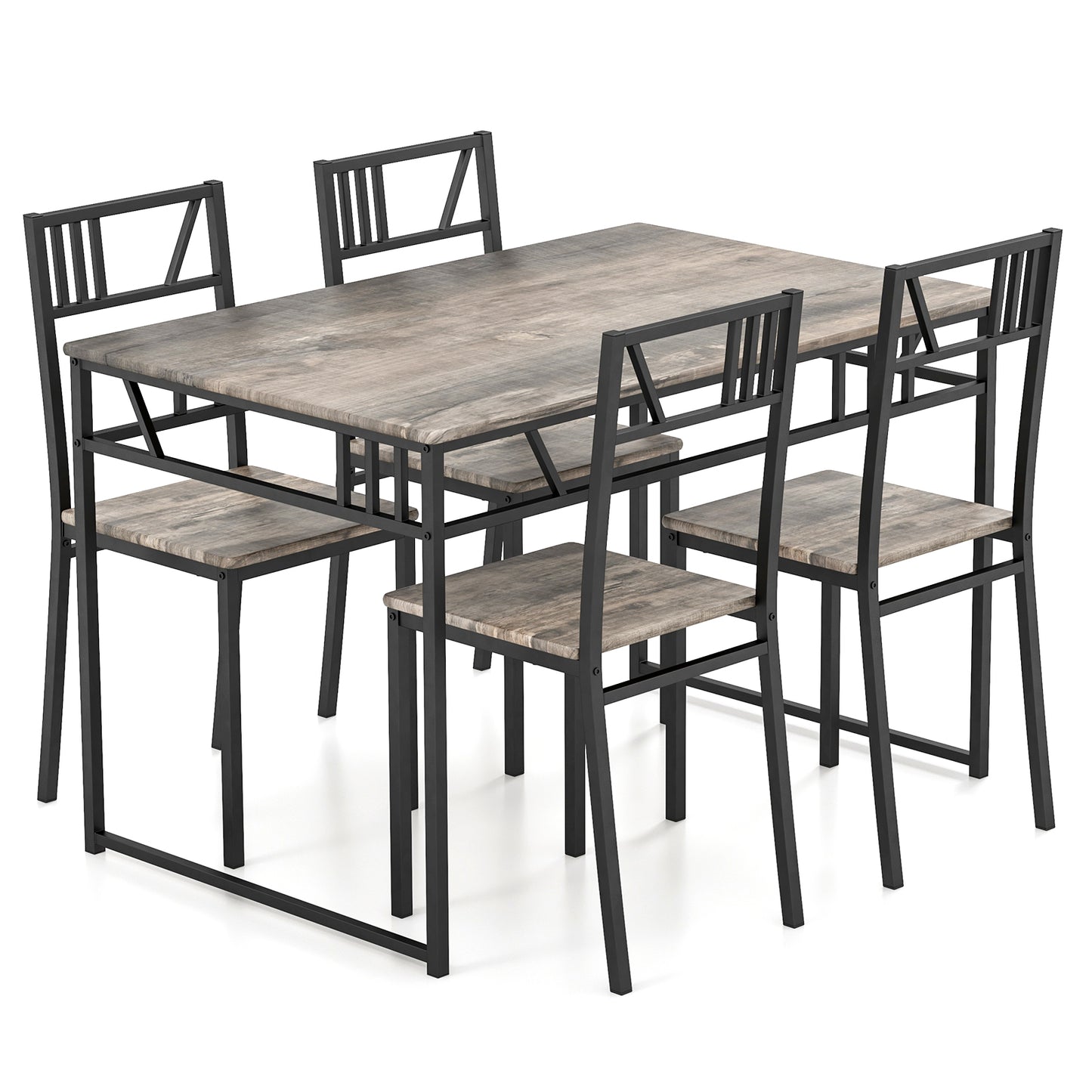 Industrial-Style Kitchen Table and 4 Chairs with Wood Like Tabletop and Metal Frame-Brown