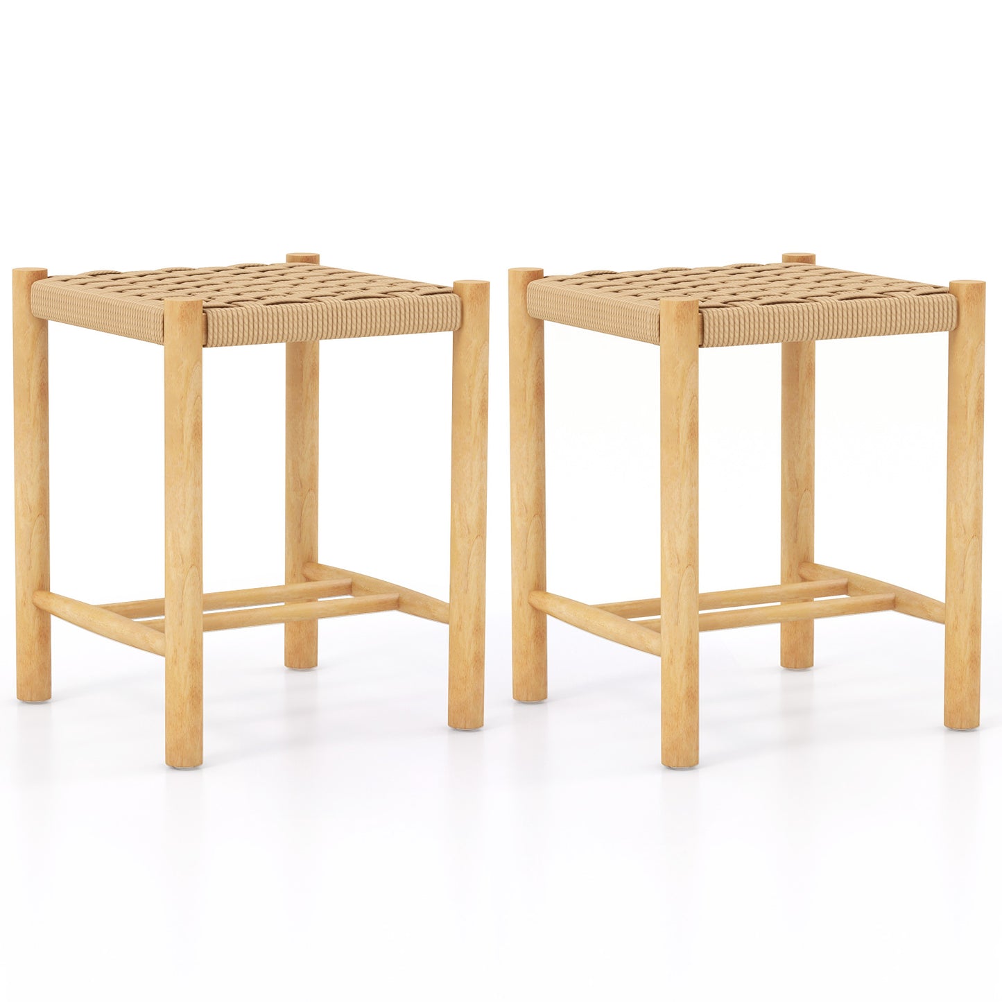 Dining Stool Set of 2 with Rubber Wood Frame and Woven Paper Seat-56 x 36 x 45cm