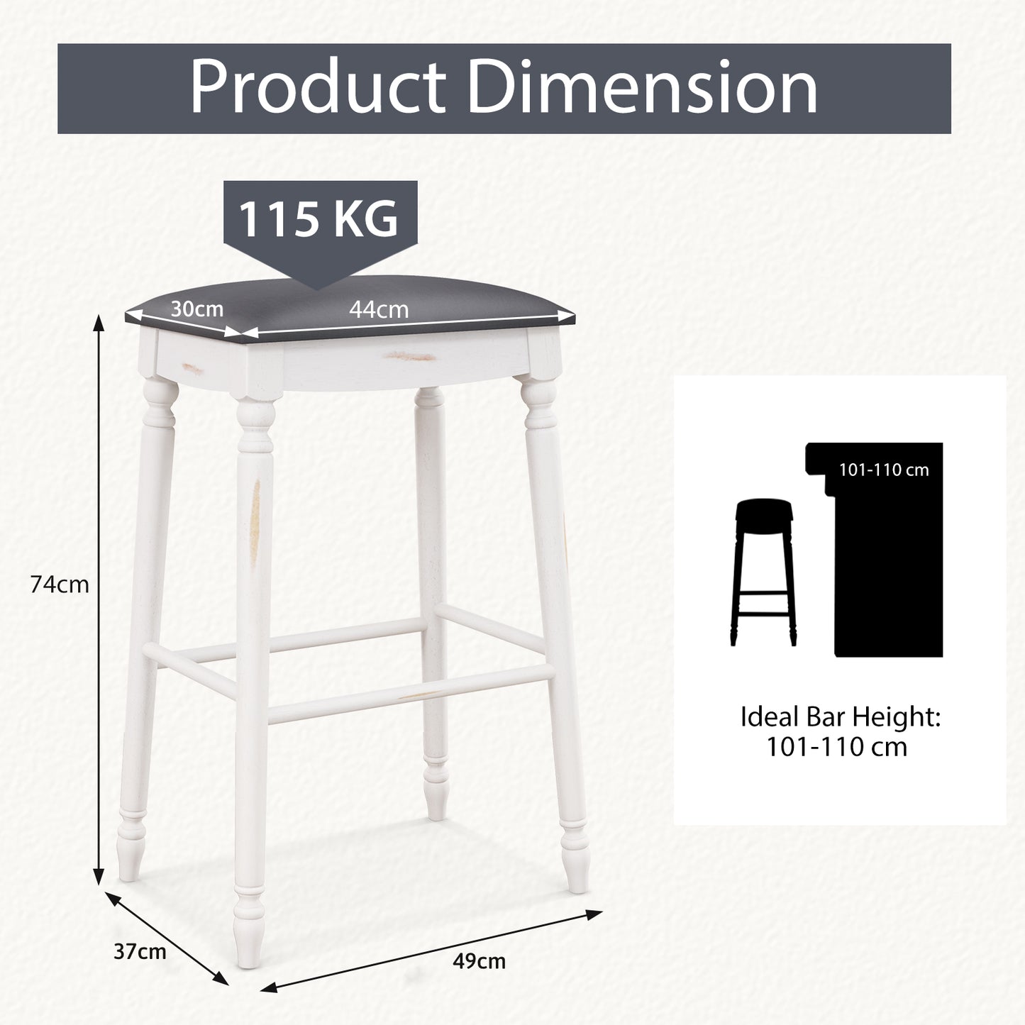 61/74 cm Upholstered Bar Stool Set of 2-61 cm