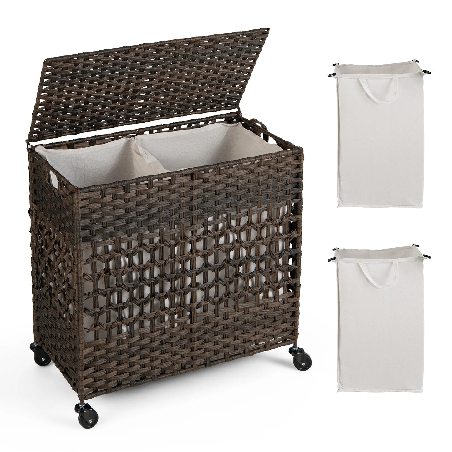 110L Collapsible Laundry Hamper Lid and Removable Liner Bag-Black