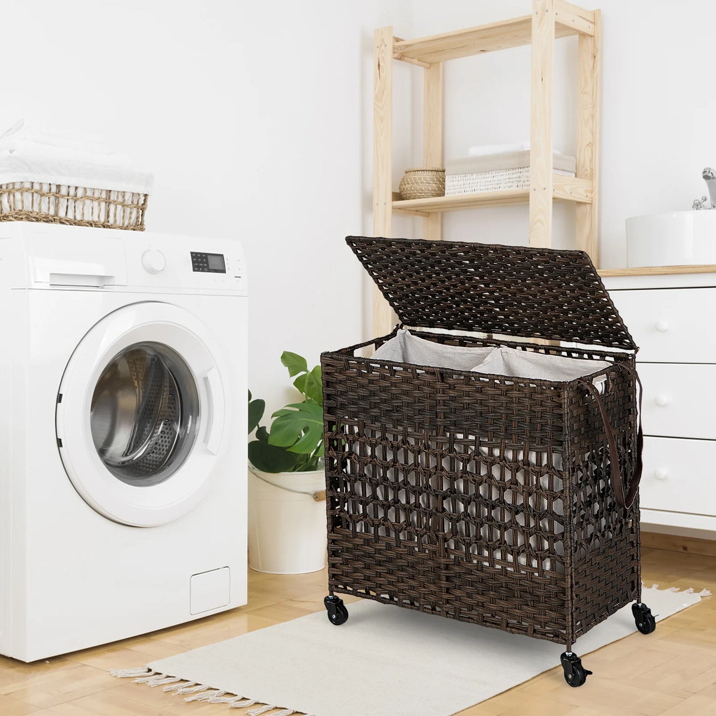 110L Collapsible Laundry Hamper Lid and Removable Liner Bag-Black