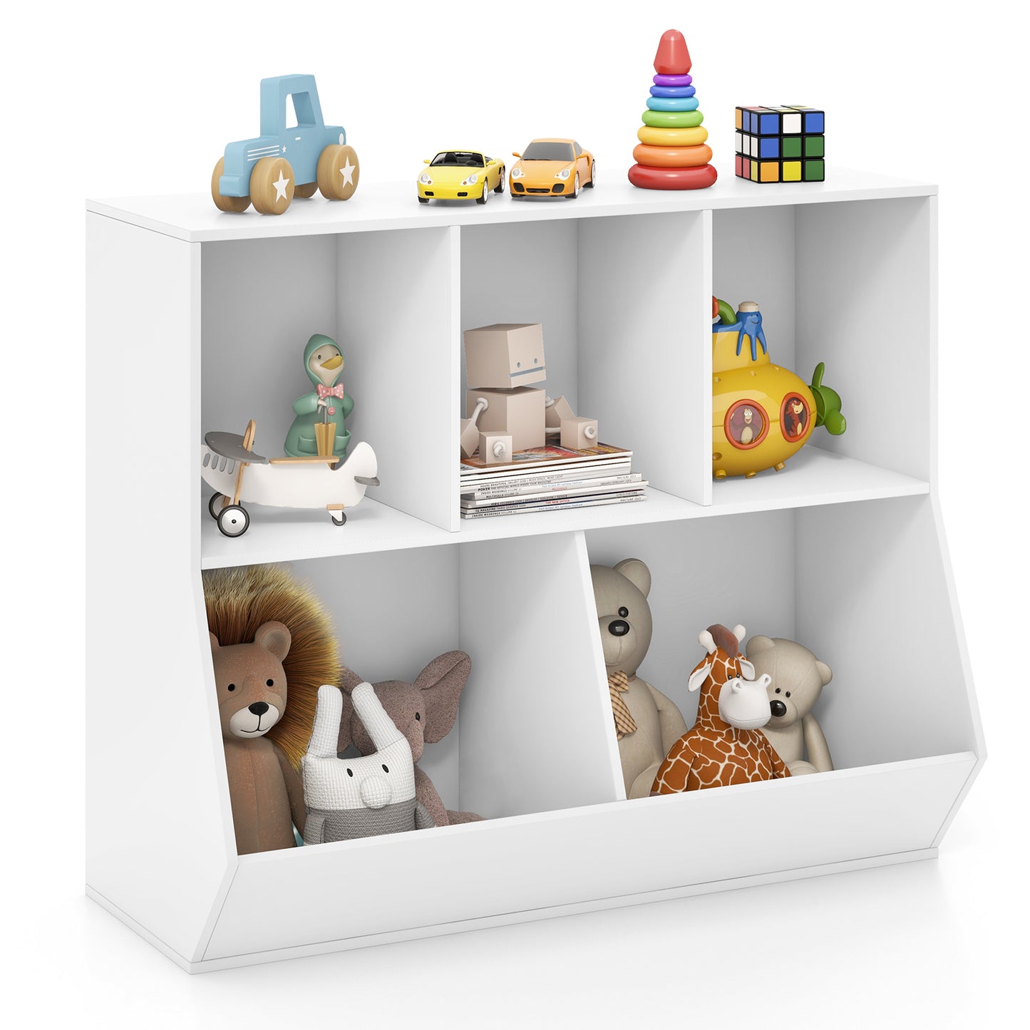5-Cube Kids Toy Storage Organizer with Anti-Tipping Kits-Natural