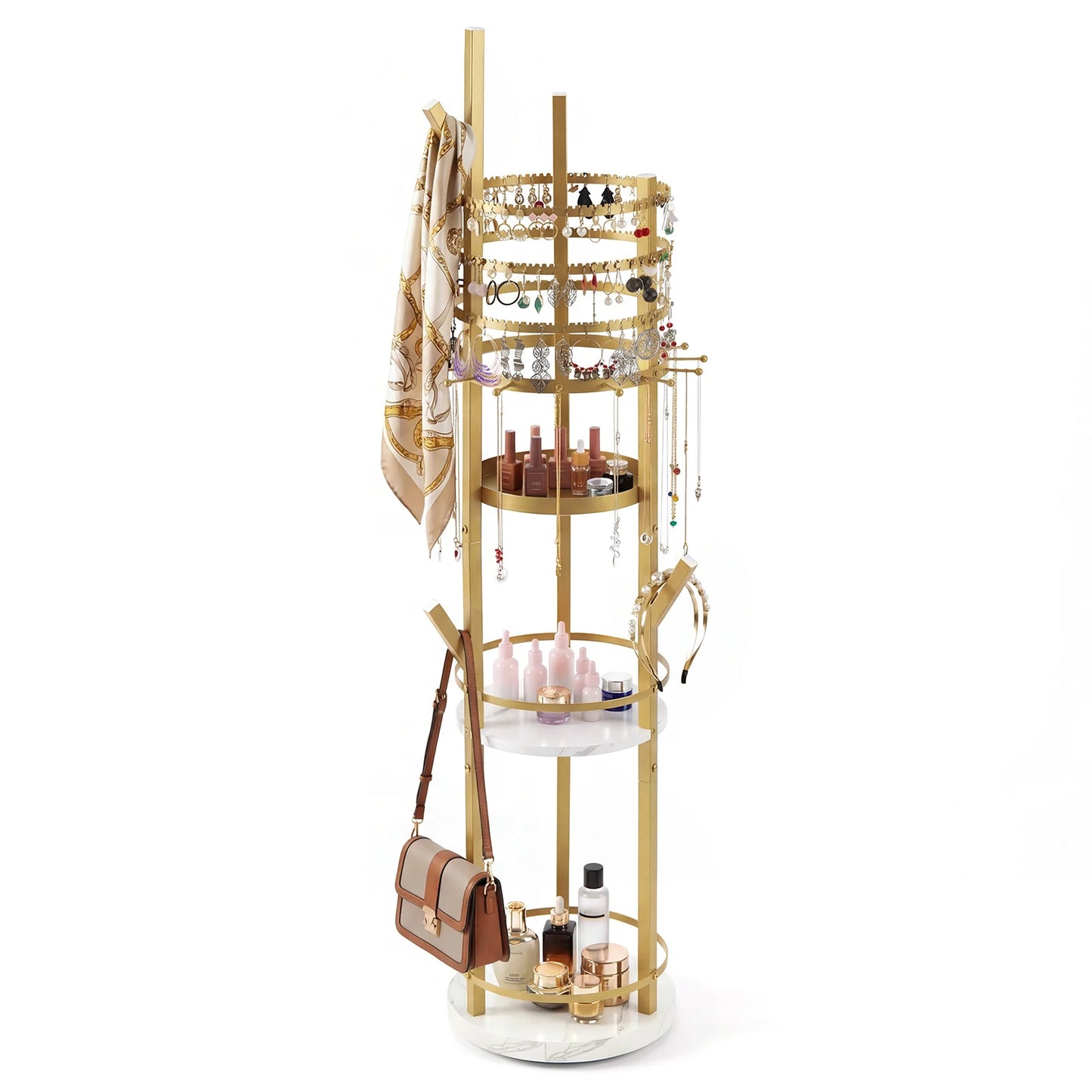 Jewelry Organizer Stand 360° Rotating Floor Jewelry Storage Rack Free Standing Jewelry Display Tower-Grey