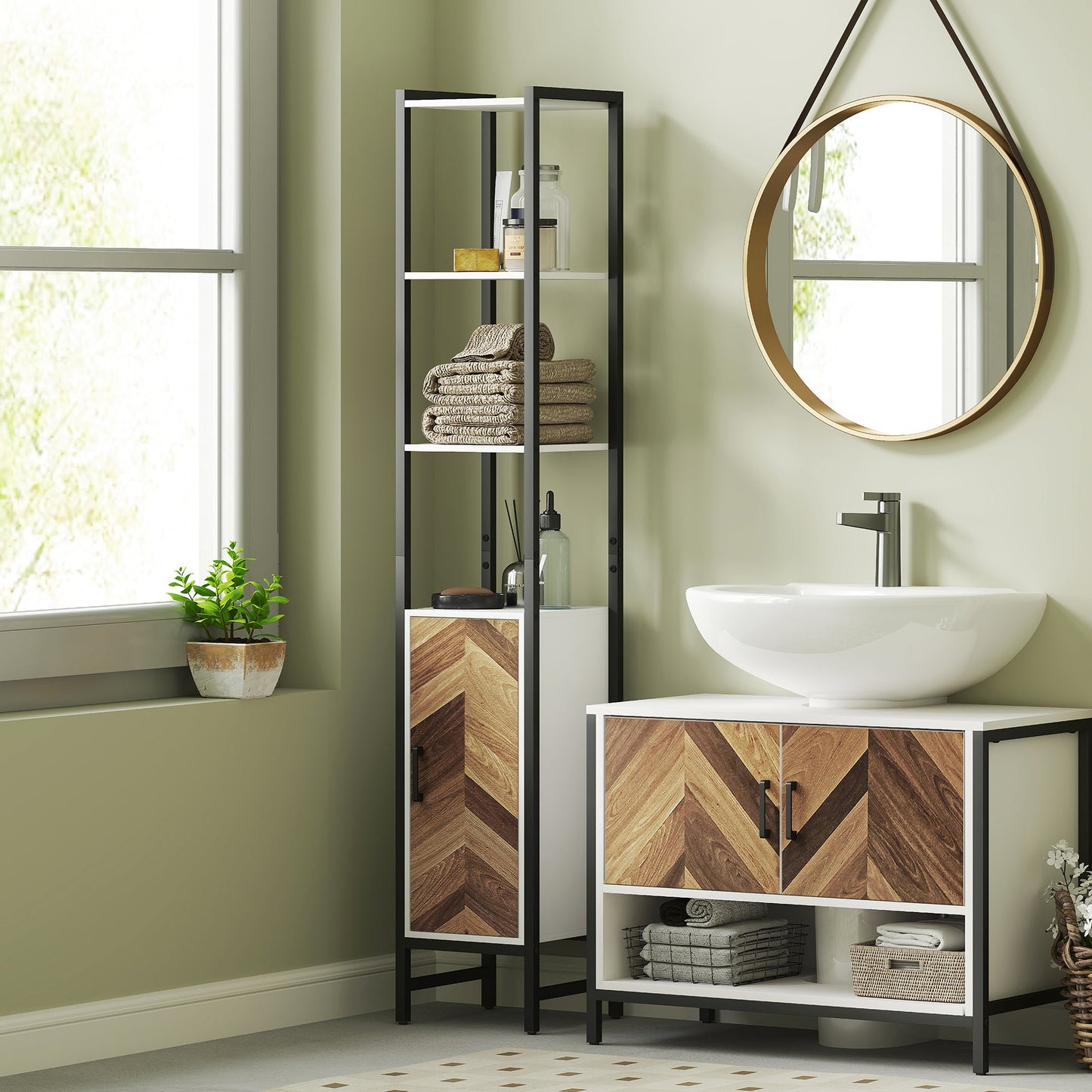 HOMCOM Tall Bathroom Storage Cabinet with 3 Shelves, 30 x 30 x 170 cm, White