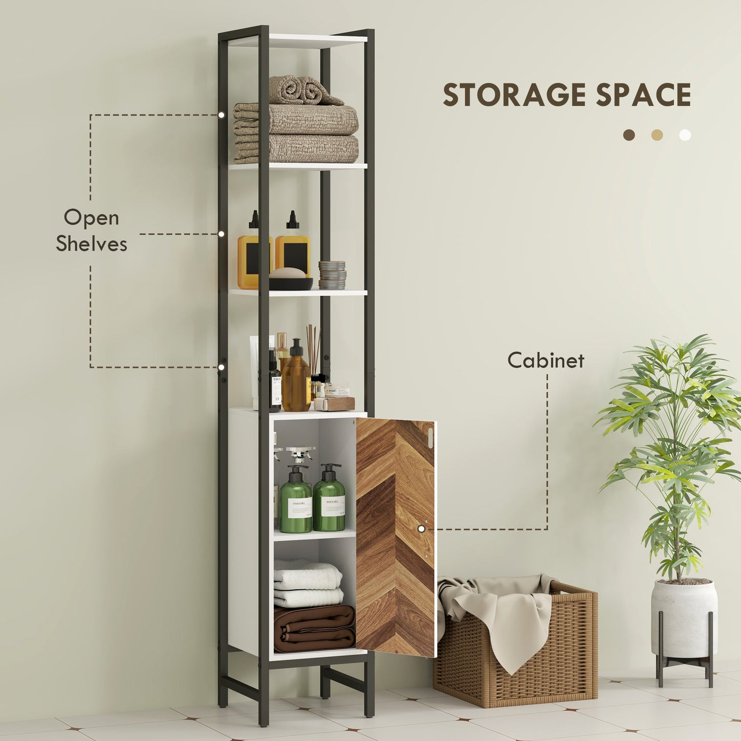 HOMCOM Tall Bathroom Storage Cabinet with 3 Shelves, 30 x 30 x 170 cm, White