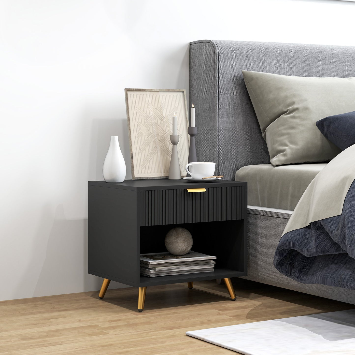 HOMCOM Small Table With Drawer, Open Compartment and Handle