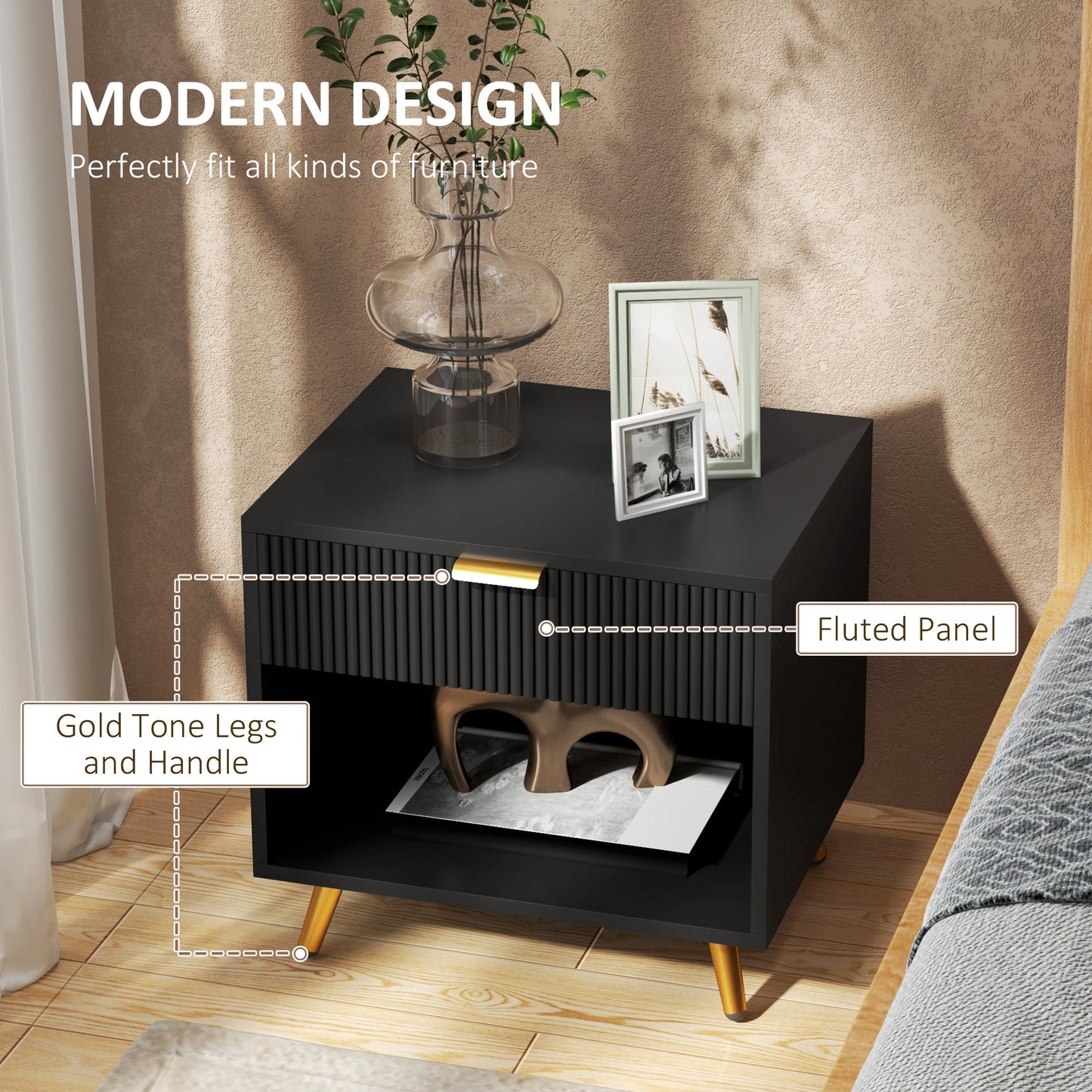 HOMCOM Small Table With Drawer, Open Compartment and Handle