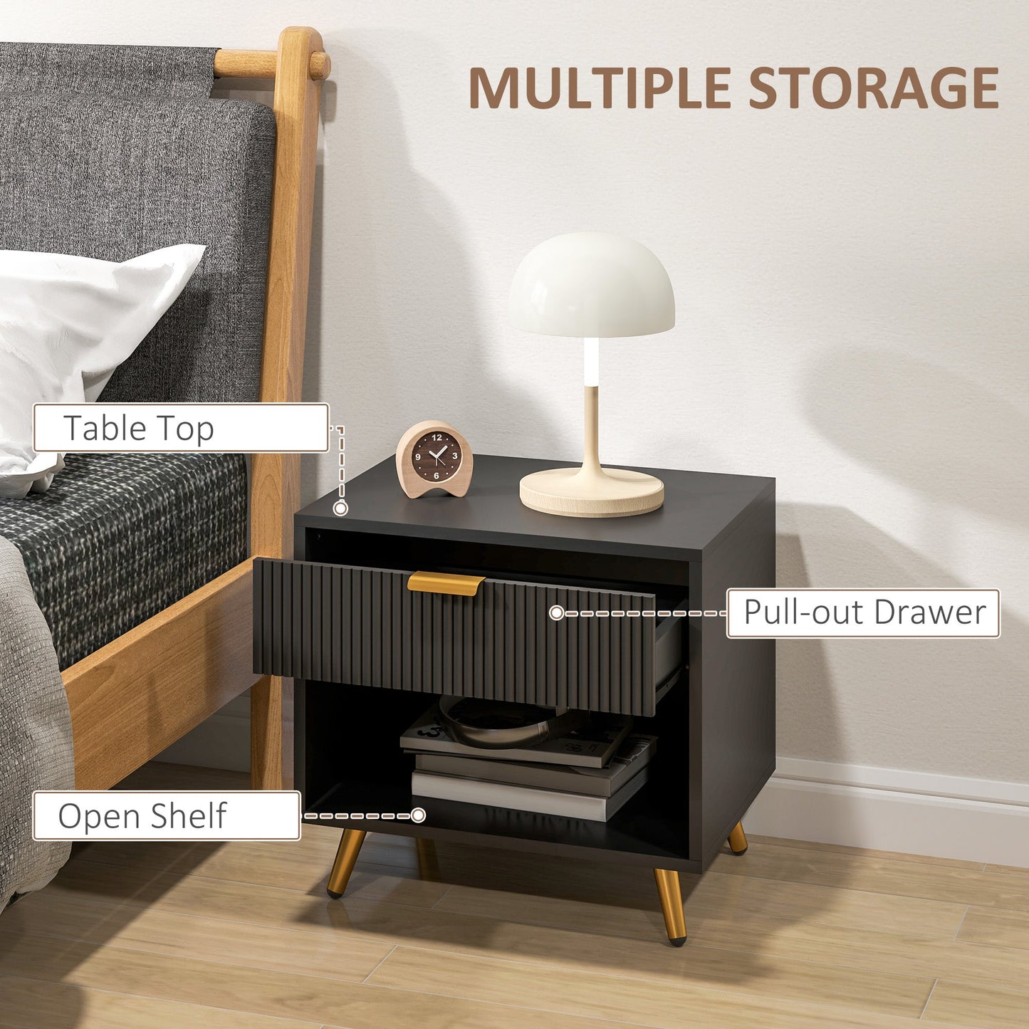 HOMCOM Small Table With Drawer, Open Compartment and Handle