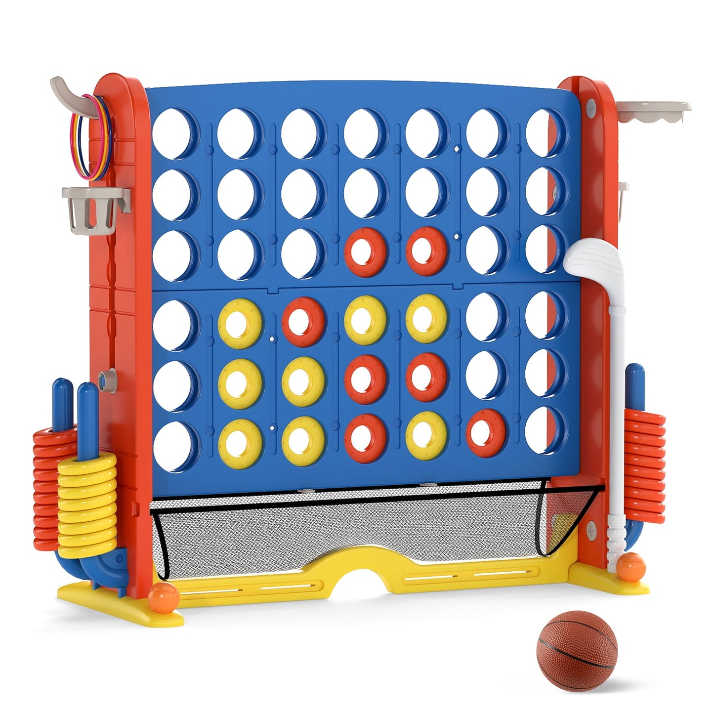 Jumbo 4-in-a Row Game Set with Basketball Hoop and 42 Rings-Green & White