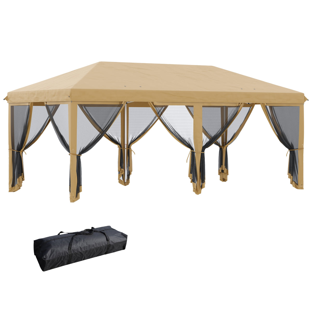 Outsunny 6 x 3m Pop Up Party Tent Canopy with 6 Removable Sidewalls Beige