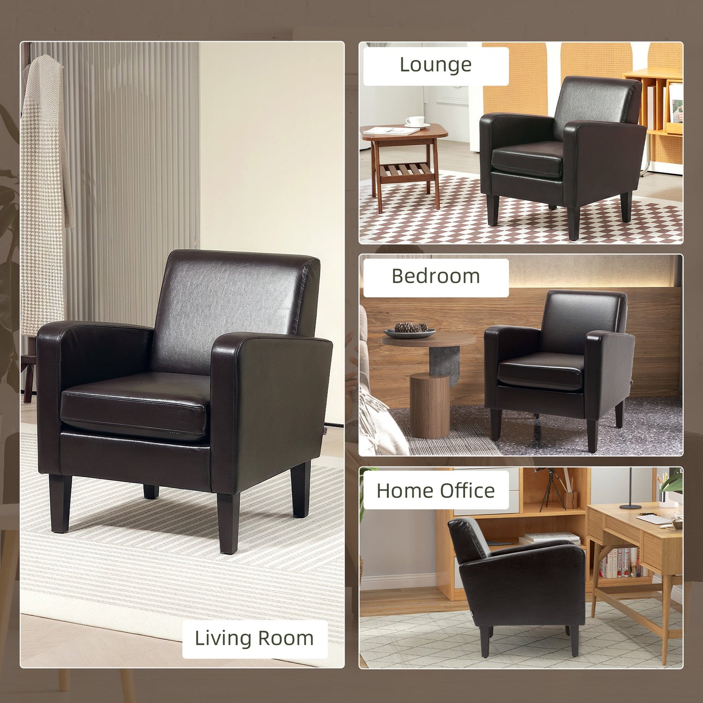 HOMCOM Armchair Accent Chair with Eucalyptus Wood Legs for Bedroom Brown