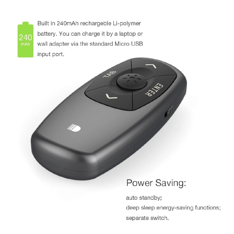 Doosl DSIT011 2.4GHz Mini Rechargeable PowerPoint Presentation Remote Control, Control Distance: 100m(Black)