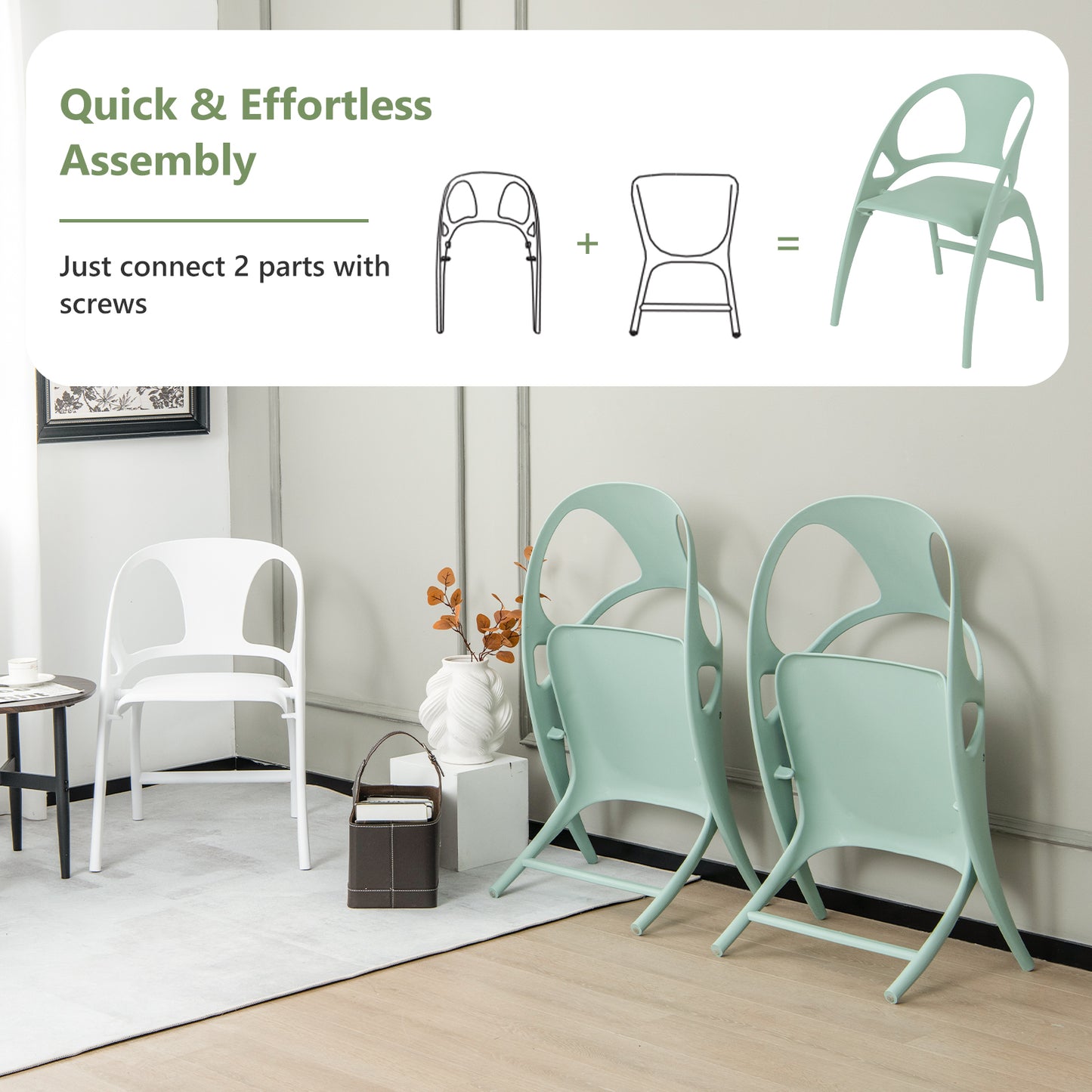 Set of 2 Folding Chair with Backrest and Armrest-White