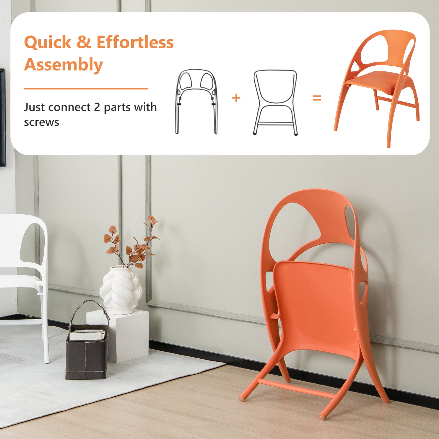 Set of 2 Folding Chair with Backrest and Armrest-White