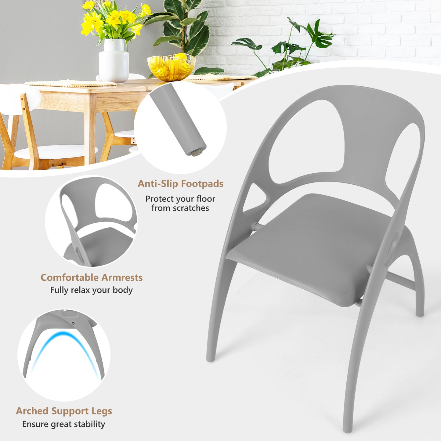 Set of 2 Folding Chair with Backrest and Armrest-White