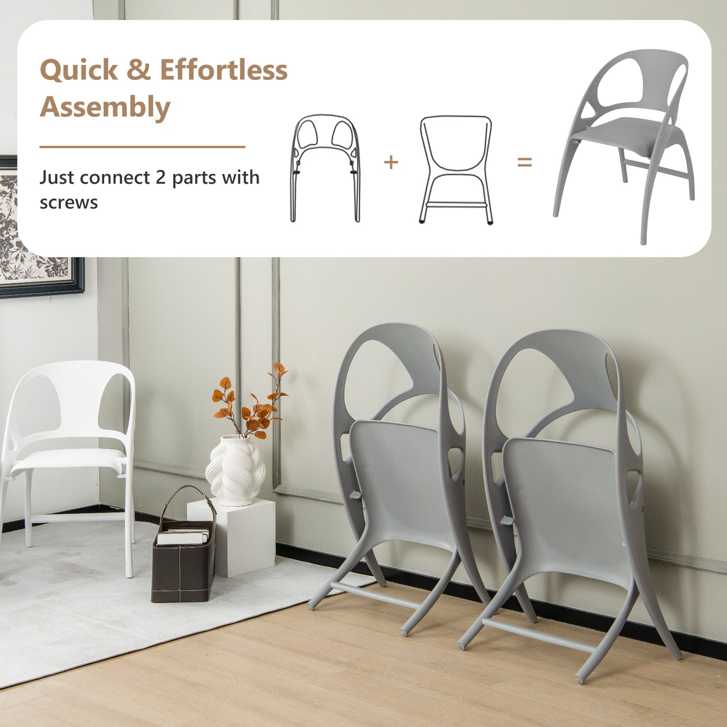 Set of 2 Folding Chair with Backrest and Armrest-White