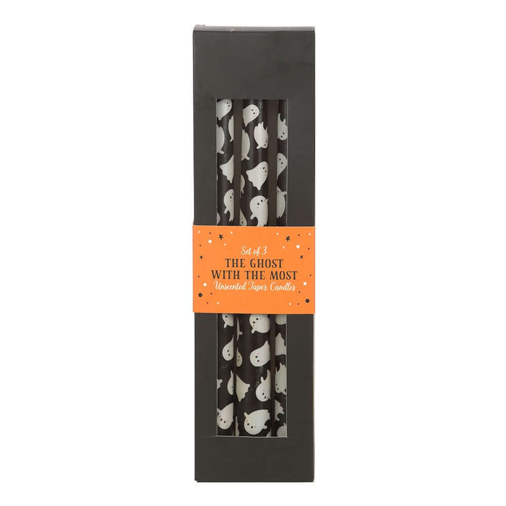 Gothic Gifts Set of 3 Ghost Print Taper Candles