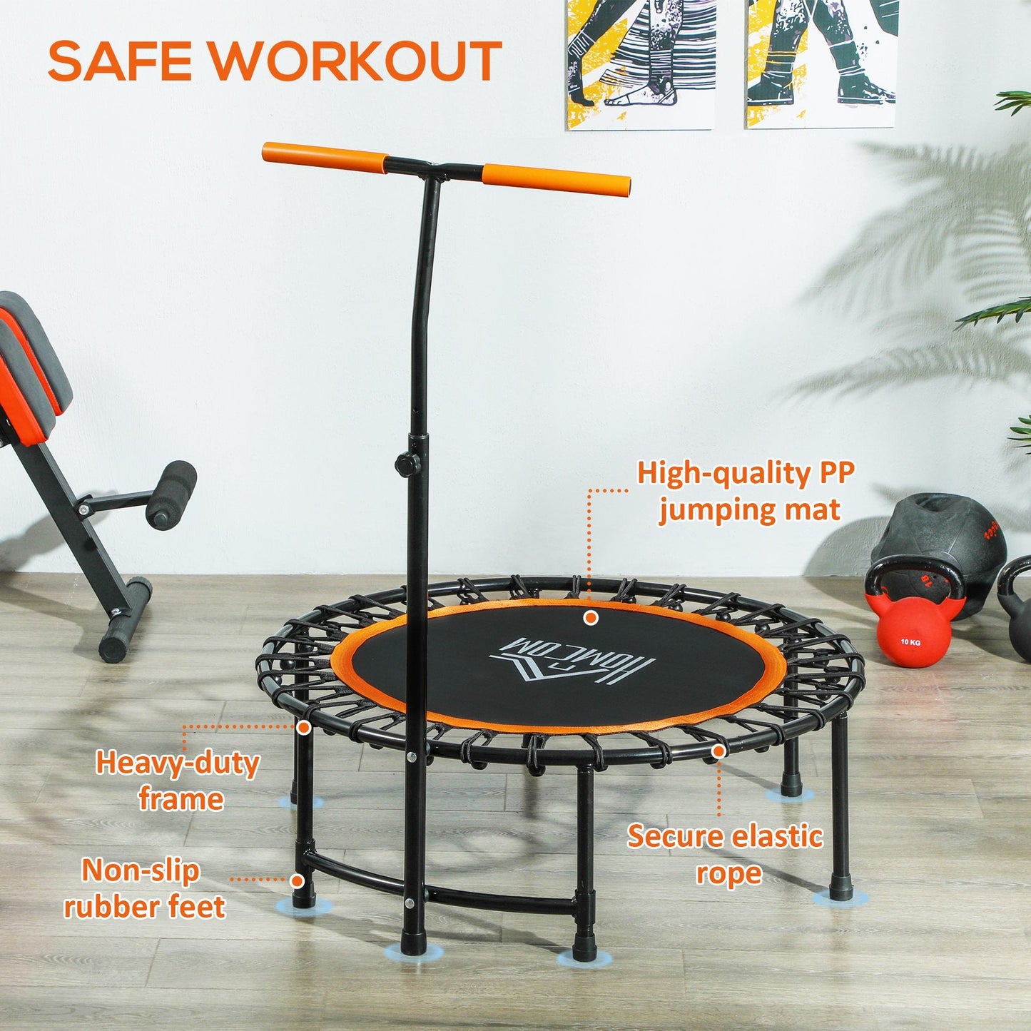HOMCOM 40'' Mini Trampoline Adult Rebounder Jumper w/ Handle Fitness Orange