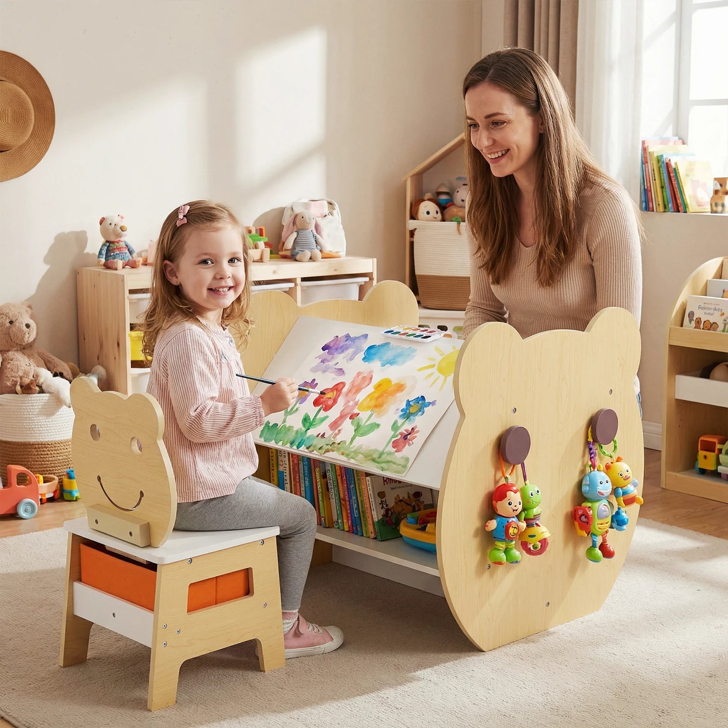 Kids' Art Table and Chair 3-in-1 Toddler Activity Table with Storage-Grey