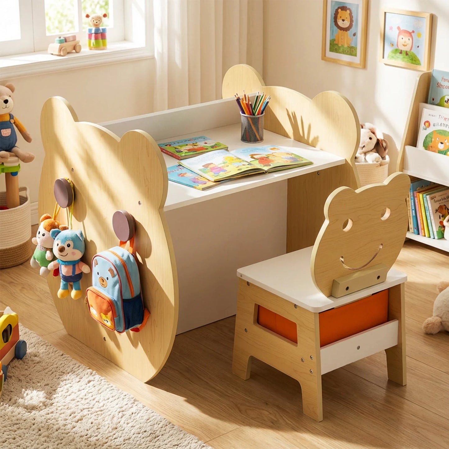 Kids' Art Table and Chair 3-in-1 Toddler Activity Table with Storage-Grey